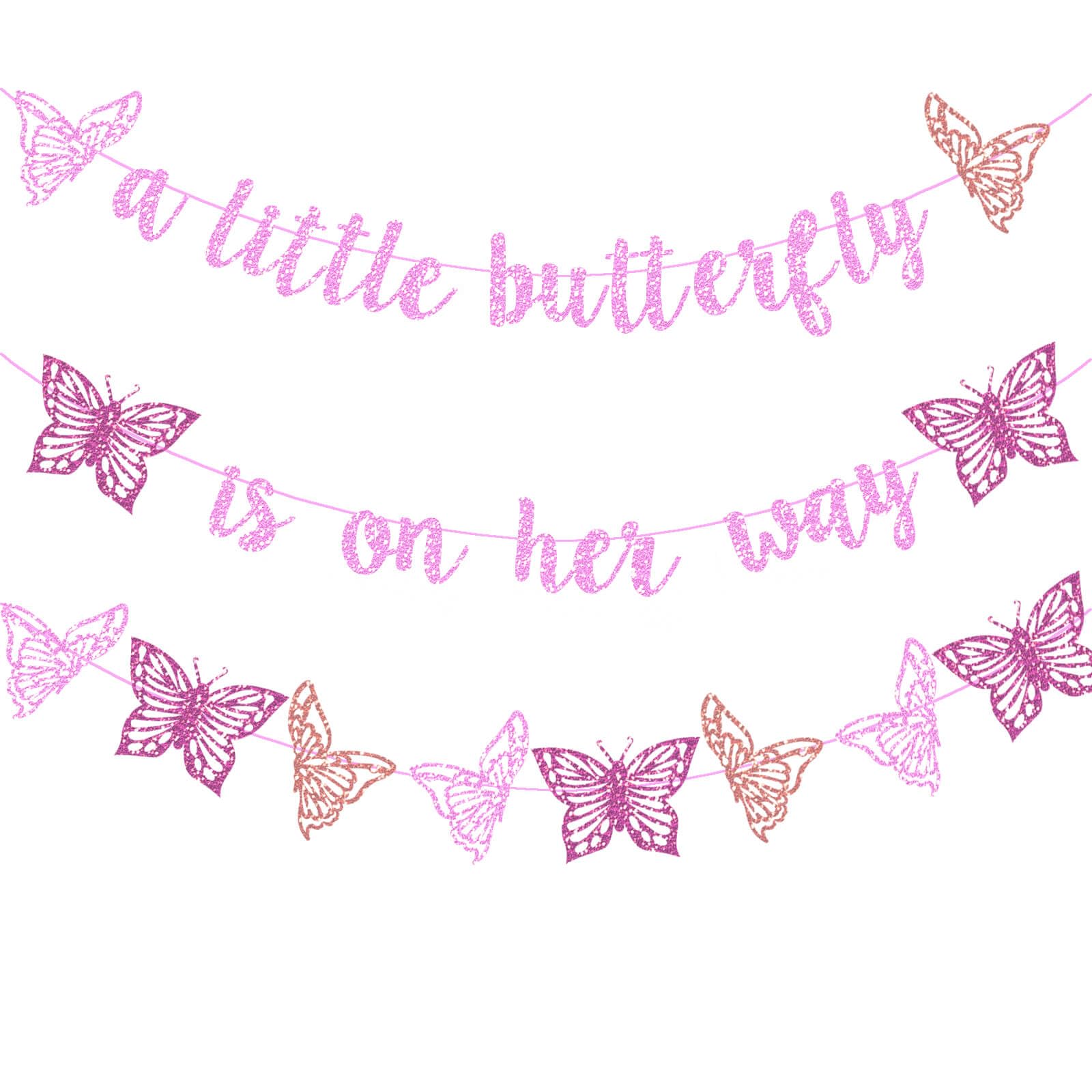 Kuchendekoration „A Little Butterfly Is On Her Way“ – Rosa-gold Glitzer Für Baby-Shower