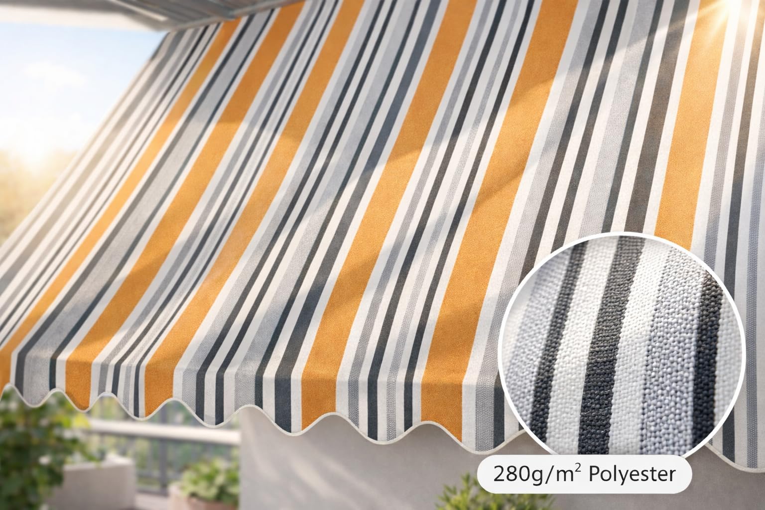 home Trends Tenda da sole con balze, 4 x 3 m, di ricambio, 387 x 300 cm, per balcone, impermeabile, protezione solare, panno di ricambio P5002, arancione, nero, bianco, blu, strisce