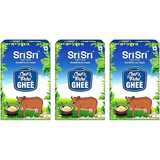 Sri Sri TATTVA Pure Cow Ghee, 1 Litre Pack, Set of 3