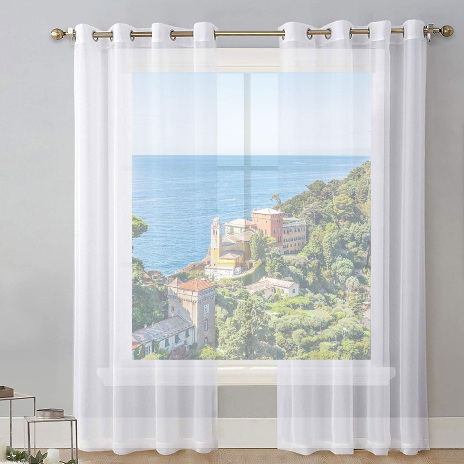 Voilage à oeillets blanc 125x210 cm en polyester pour salon