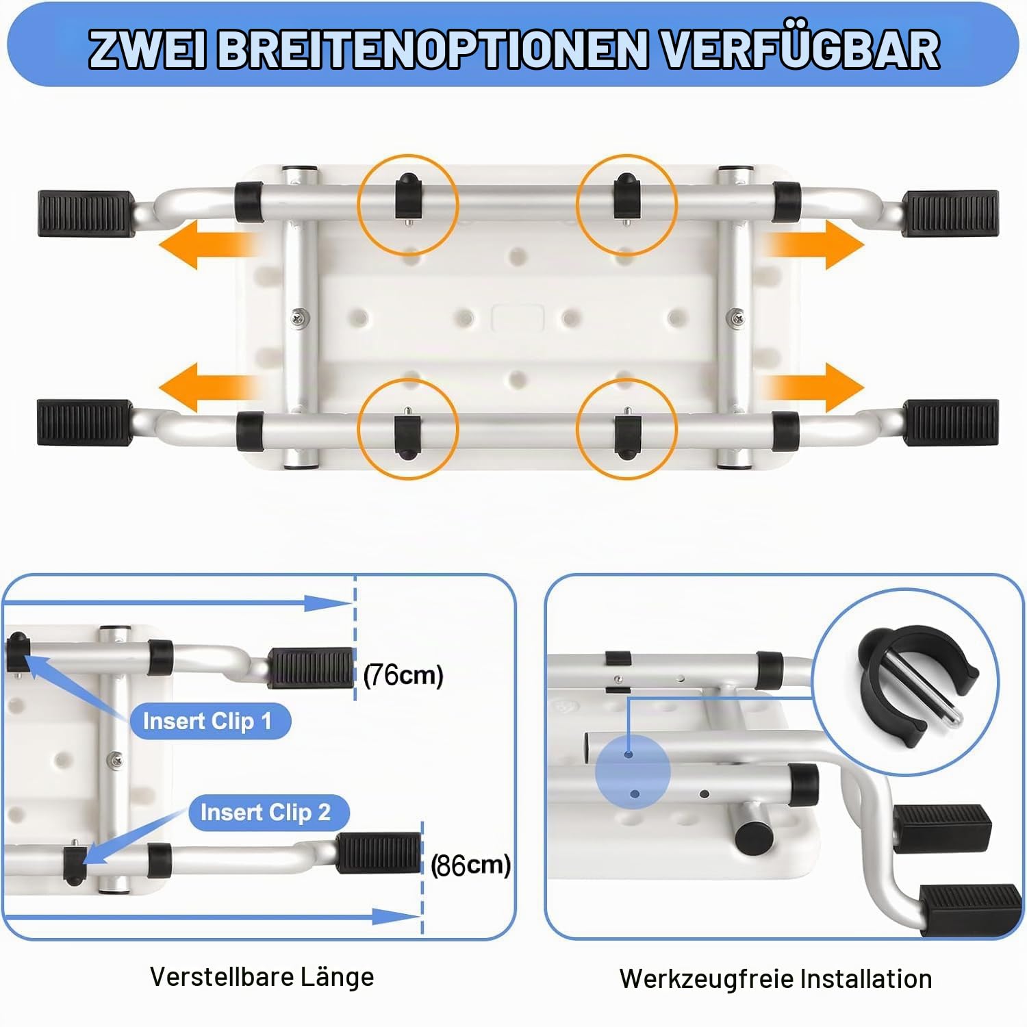 NEWFUN Badewannensitz Senioren,Badewannensitz Erwachsene,Belastbar bis 136 kg,Aluminium,Ausziehbar,Breite von 76 bis 86 cm Variierbar,Anti-RutschModerne Badezimmerhilfe für Senioren