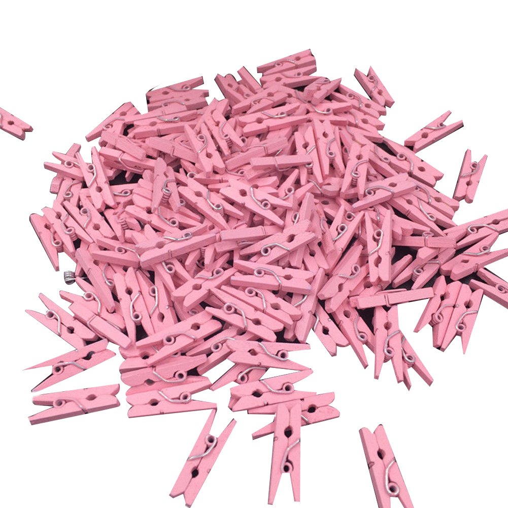 Bluelans Pink Bluelans® 100 Coloured Craft Mini Wooden Pegs, Clothes Pegs, Photo Paper Pegs Clips (Pink)