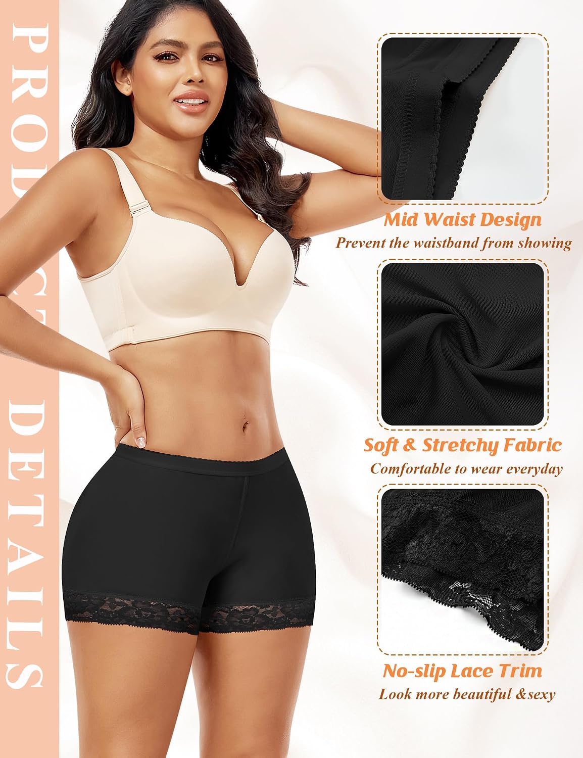 DERCA Padded Underwear for Women Butt Lifter Seamless Booty Pads Butt Enhancer Panties Lace Shapewear Boyshorts