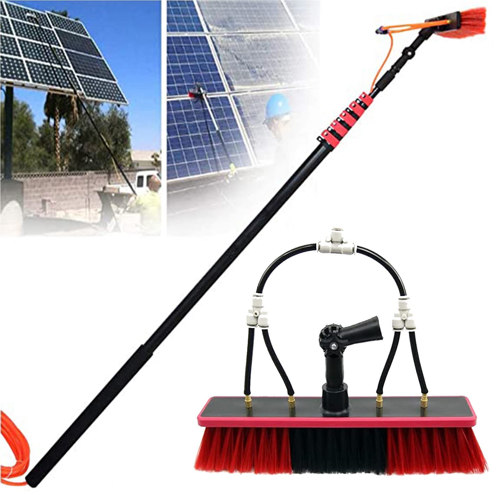 ASerZenith Solar Panel Window Cleaning Brush Kit With 6M Extension Pole Ideal For Cleaning Trucks And Windows 35Cm Brush Head Durable And Efficient,35Cmbrushhead-10.8M/36Ft