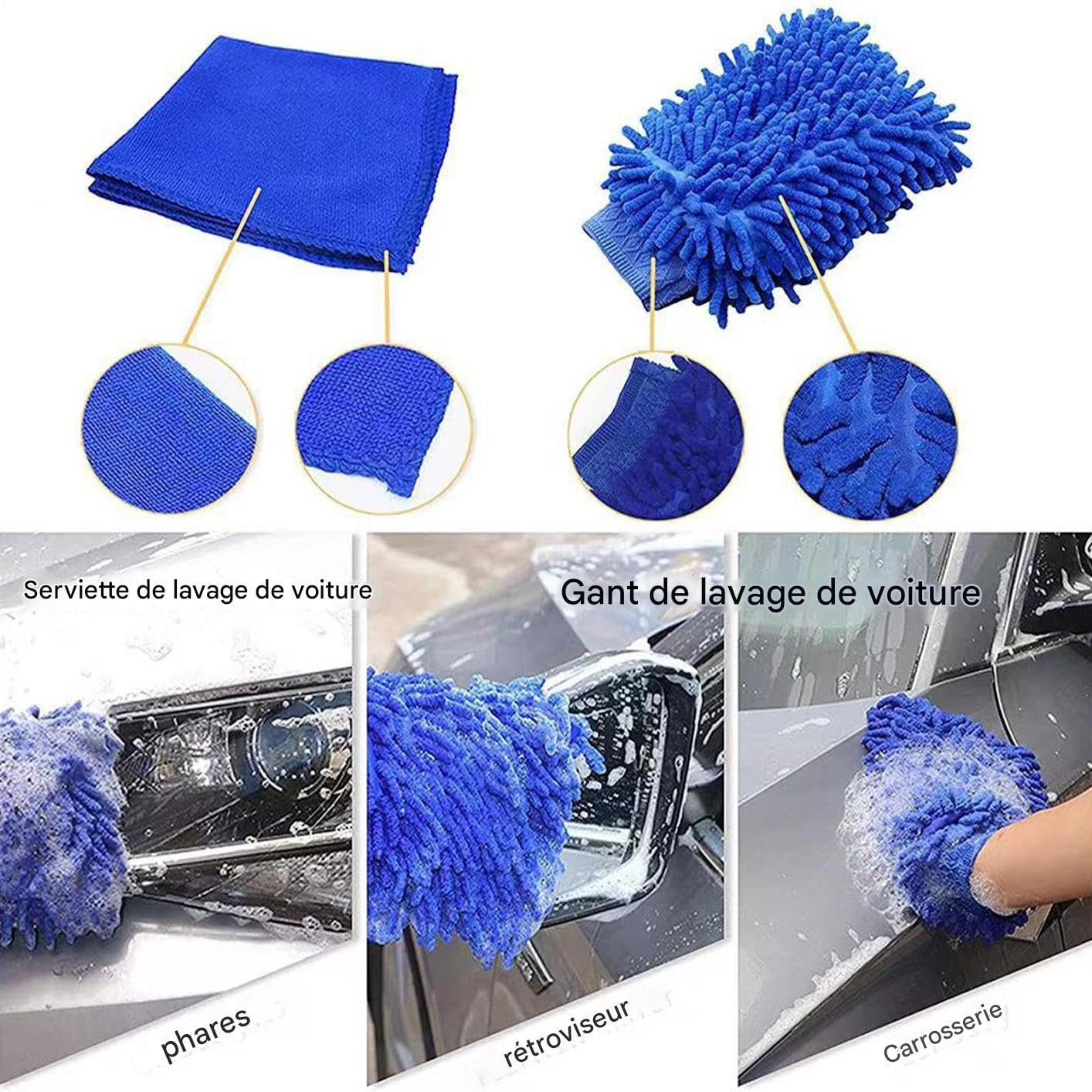 Kit de Lavage de Voiture Ergonomique réutilisable Anti-Rayures intérieur | Set Dépoussiérage Voiture Multifonction pour pare-brise, entretien véhicule, lavage auto, detailing,