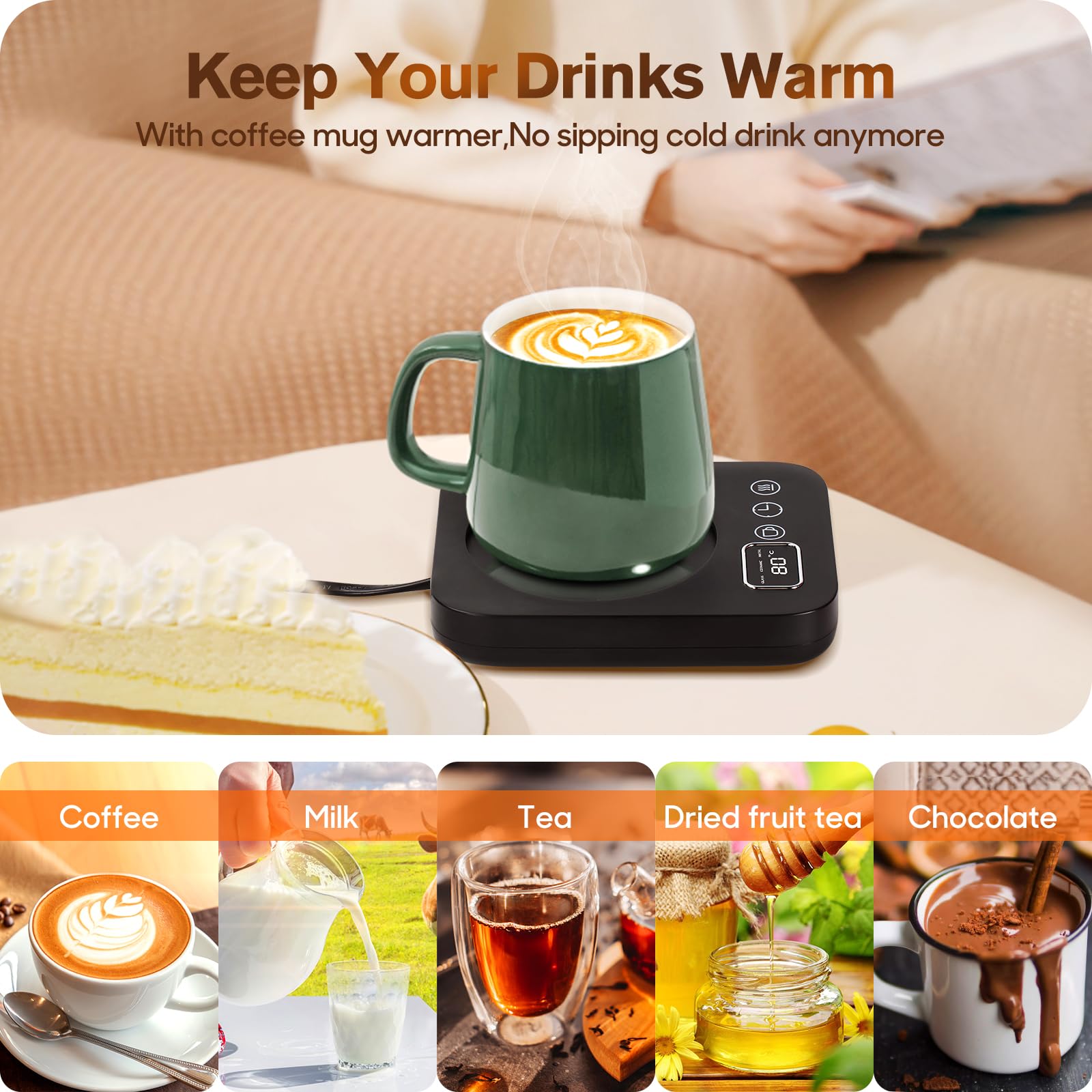 Calentador de Tazas de Café, Calentador de Tazas Inteligente con Encendido Apagado Automático, Sensor de Gravedad, Apagado Automático de 4 Horas