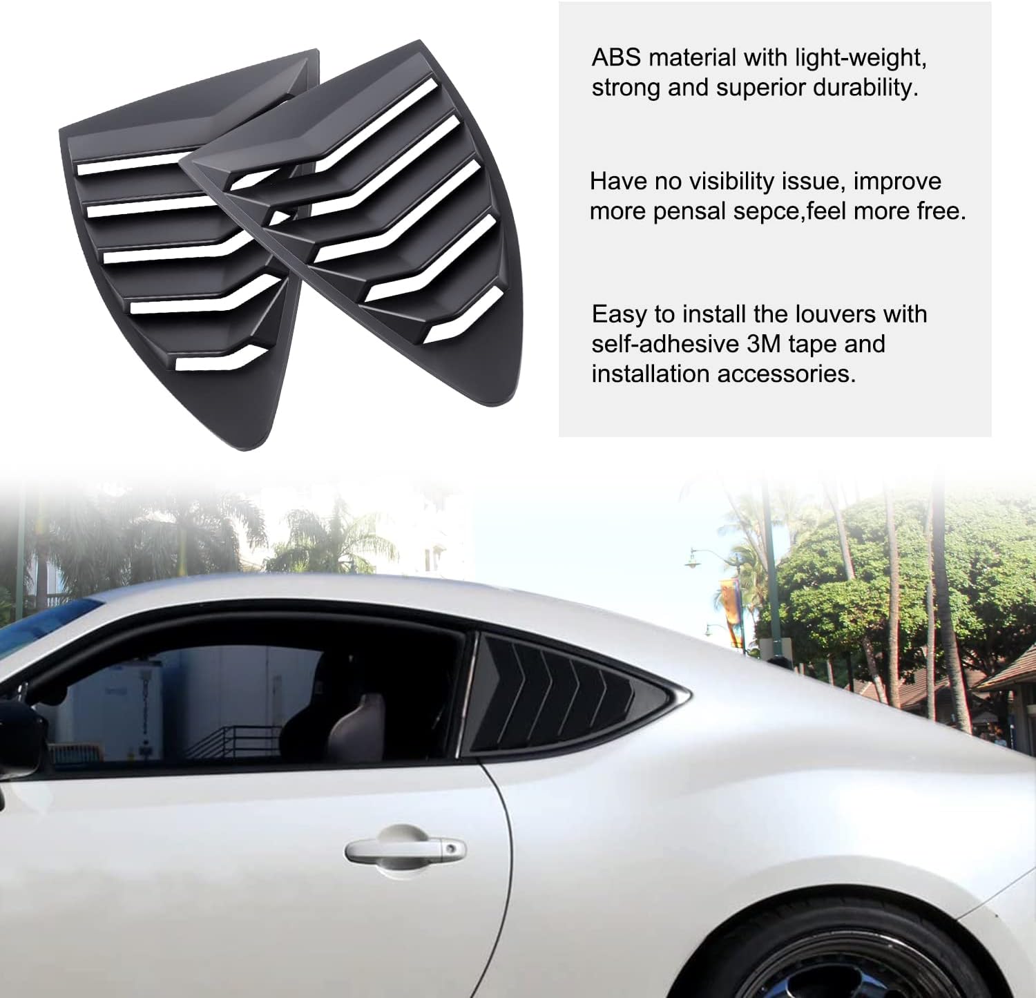 Rear Side Window Louvers Racing Style Air Vent Louver Scoop Shades Cover for 2013-2021 Scion FR-S Subaru BRZ and Toyota 86
