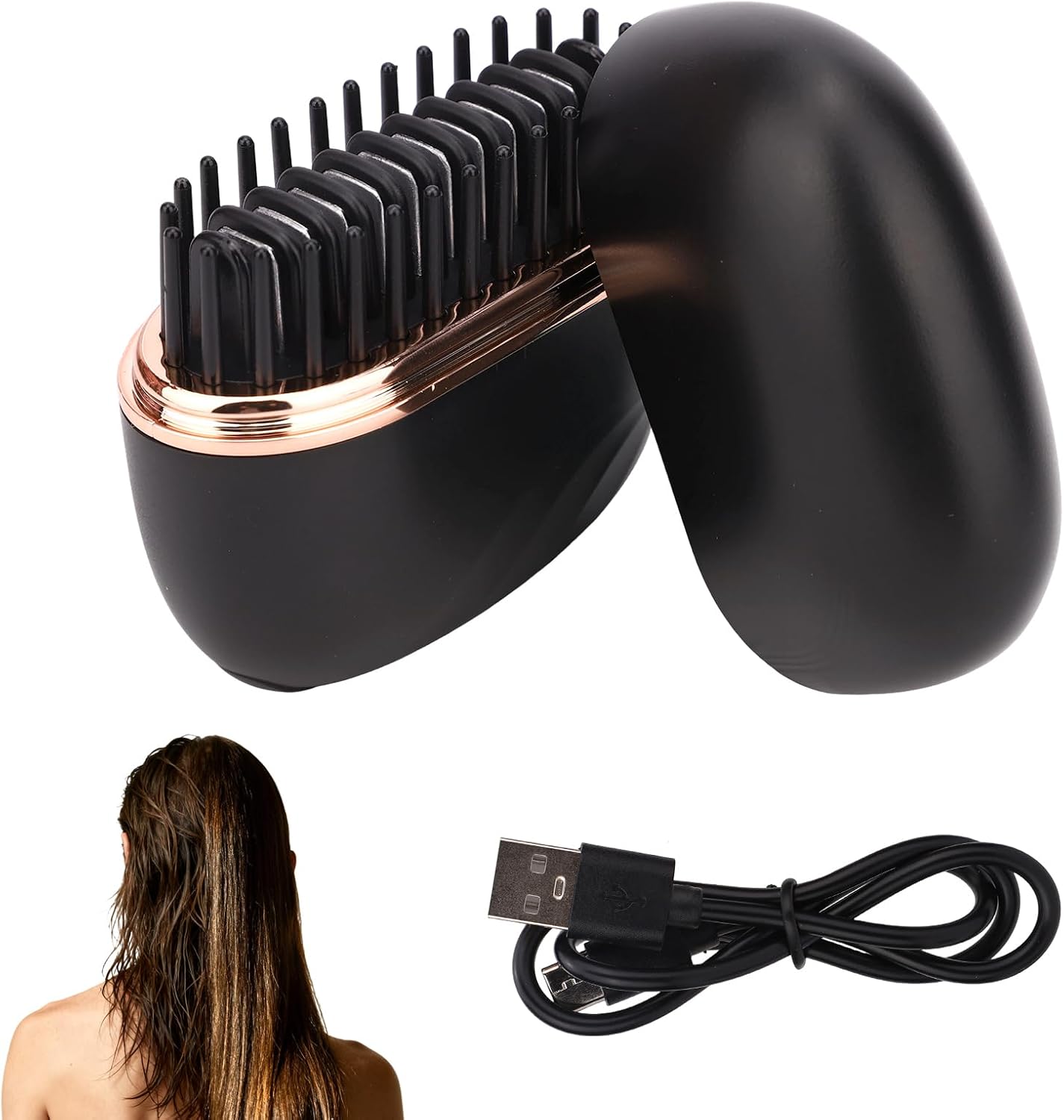Mini Cordless Hair Straightener, Portable & Rechargeable 2 in 1 Styling Brush Tiny Brush Small Flat Iron Comb with 3-Speed Temperature Control Anti Scald Shell for All Hair Types (Black)