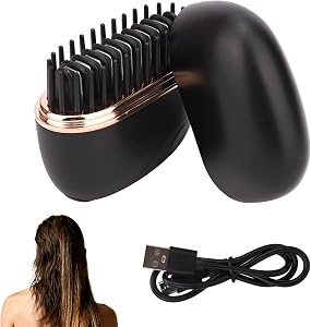 Mini Cordless Hair Straightener, Portable & Rechargeable 2 in 1 Styling Brush Small Glambrush Tiny Glam Brush Flat Iron Comb with 3-Speed Temperature Control for All Hair Types (Black)