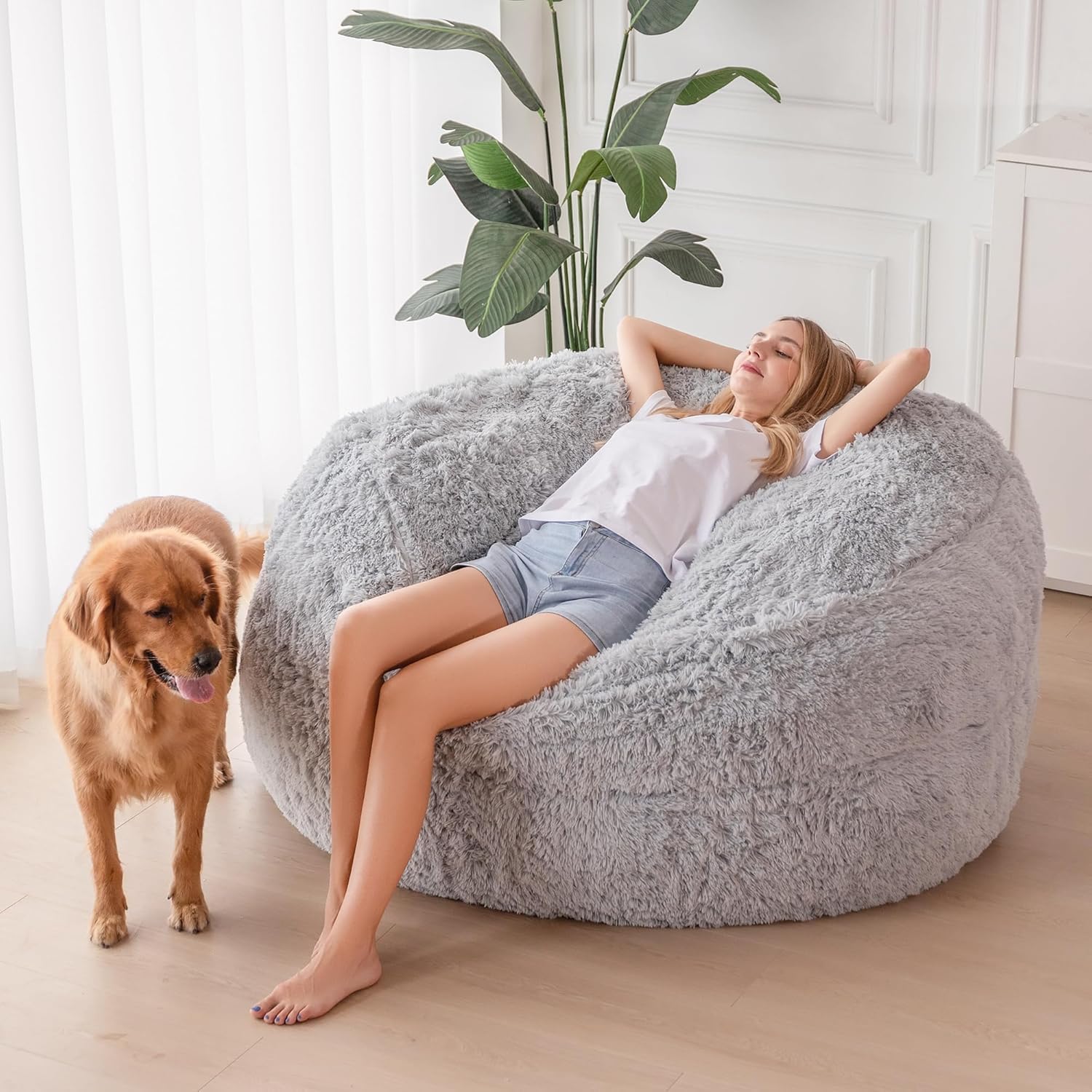 MAXYOYO Giant Bean Bag Chair Bed for Adults, Convertible Beanbag Folds from Lazy Chair to Floor Mattress Bed, Large Floor Sofa Couch, Big Sofa Bed, High-Density Foam Filling, Machine Washable