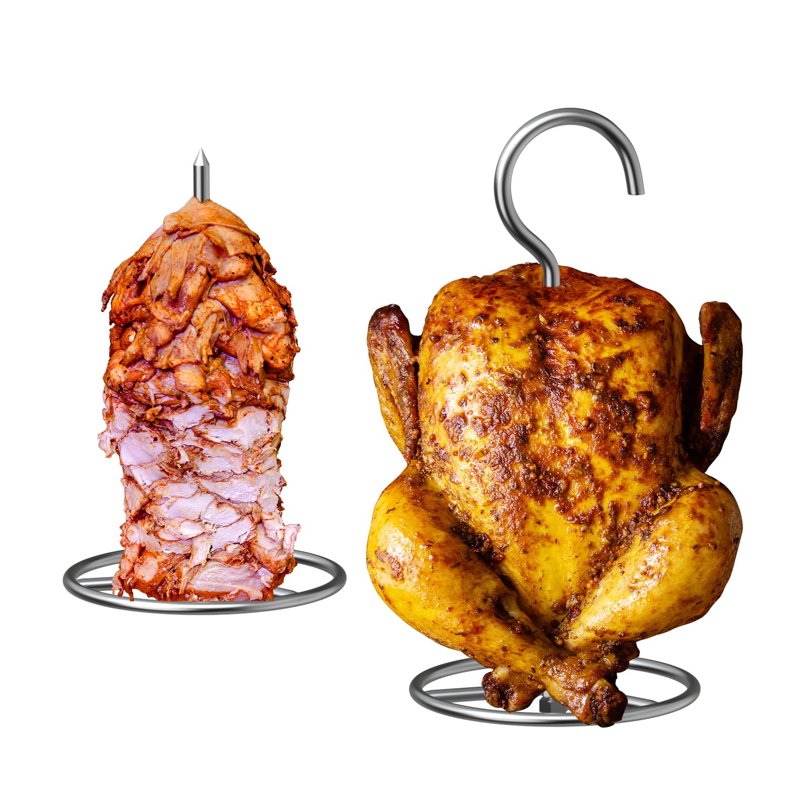 Thanksgiving Turkey Roaster Turkey Hanger &amp; Vertical Skewer Al Pastor Skewer Stand Set, Turkey Fryer Rack Hook Skewer Stand Brazilian Meat Skewer Set for Pit Barrel Smoker, Big Green Egg, Weber Grill