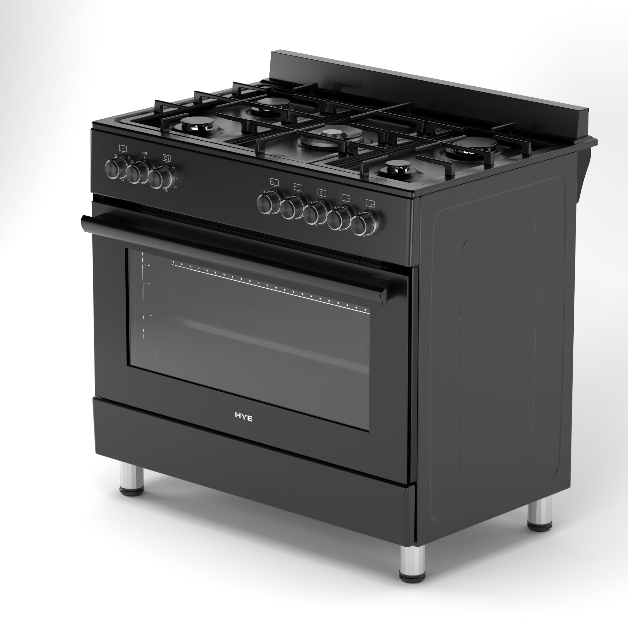 HYE Cooker - Gas Cooker, Versatile 5 Burner Gas Hob, Electric Oven, Smart Digital Controls, 90cm Width, Freestanding Design, Matte Black, Perfect For Busy Family Kitchens & Larger Homes - C01FS90G18 — view 4