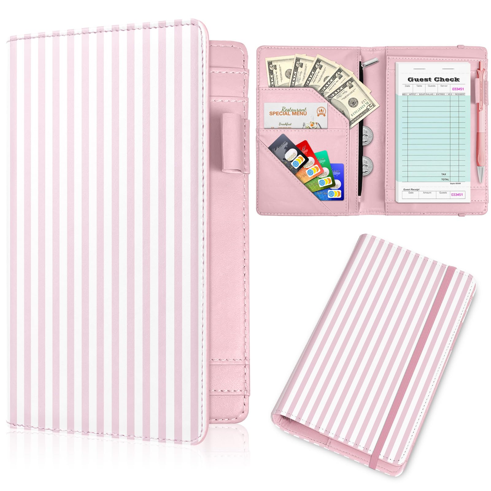 YeeCASE Pink Server Book, Fits Waitress Server Apron, Receipt Holder, Guest Book Perfectly,Waitress Server Accessories, Compact Organizer with Zipper