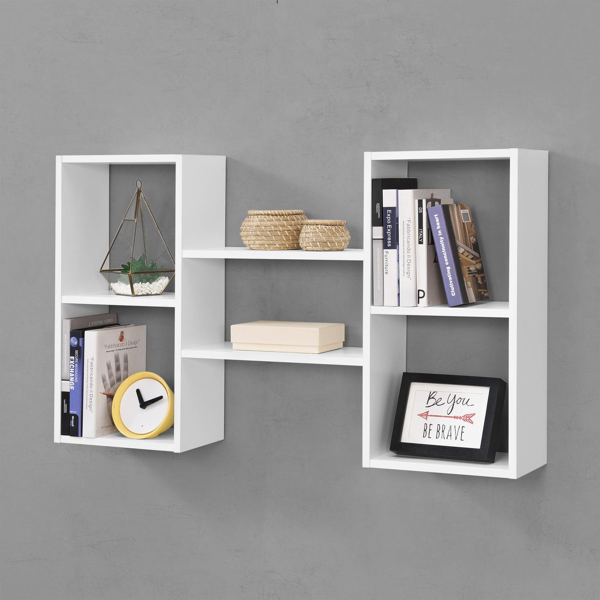 [en.casa] Meuble Mural Design Étagère Flottante Stylée 5 Compartiments de Rangement Capacité de Charge 20 kg Panneau de Particules Mélaminé 101 x 18 x 60 cm Blanc Mat