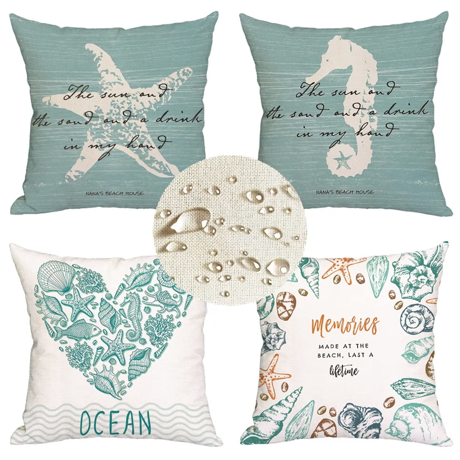 Fodere cuscini Impermeabili 70x70cm Set di 4 federe per cuscini Collezione Marina Stampa a doppia faccia cuscini divano Decorativa copricuscini divano in Lino per Divano Outdoor Home Office Decor G58