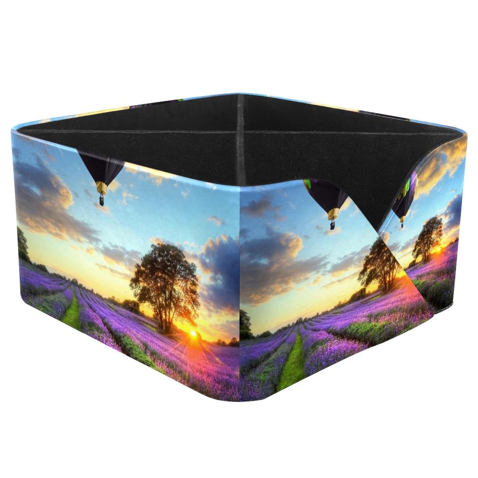 KengjuTesu Hot Air Ballons Lavender Fields Desktop Organizer Pen Holder, Rectangular Pencil Cup for Office, Study and Makeup Stations