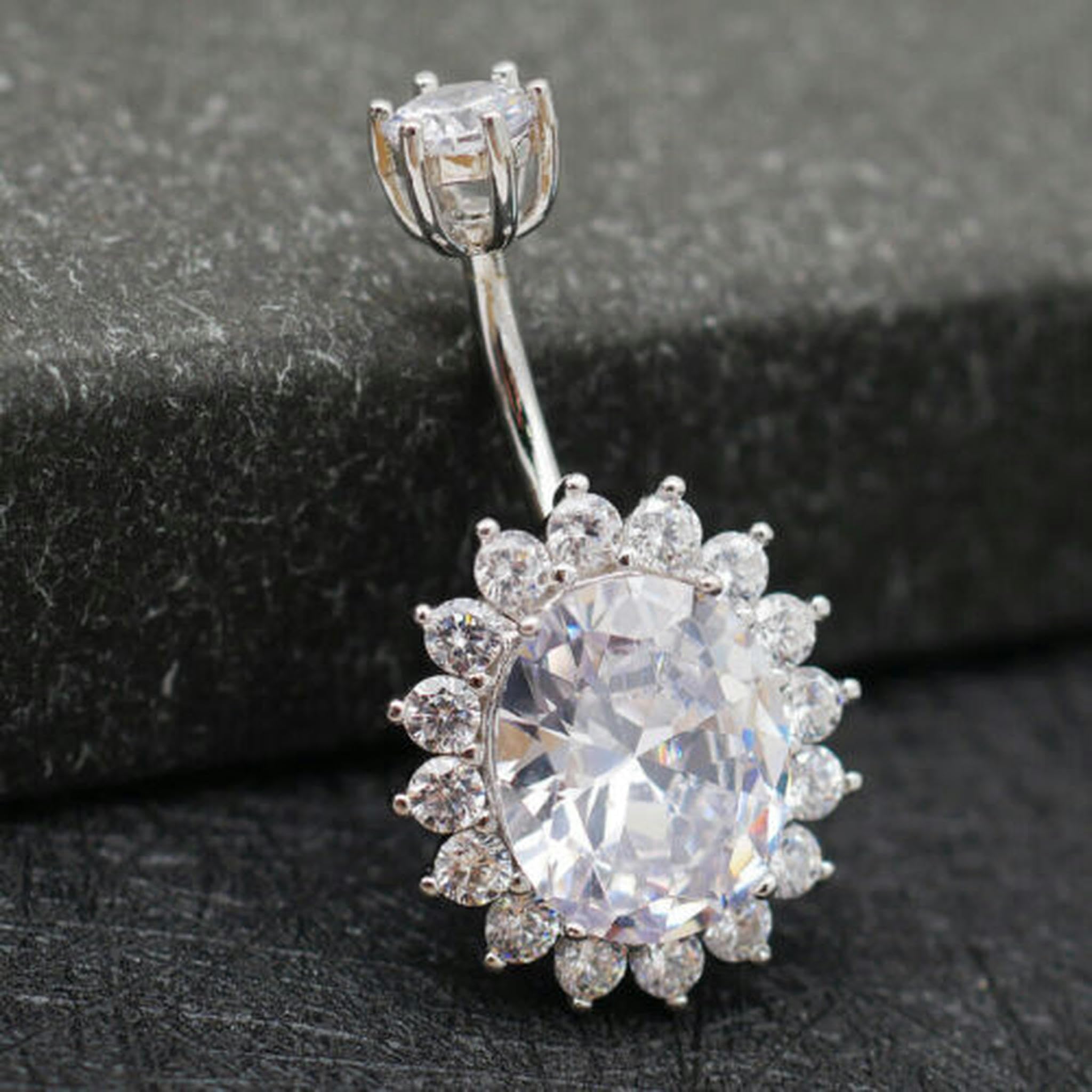Piercing all'ombelico in Argento Sterling con Fiore di Sole e Cristallo CZ A4229-8mm