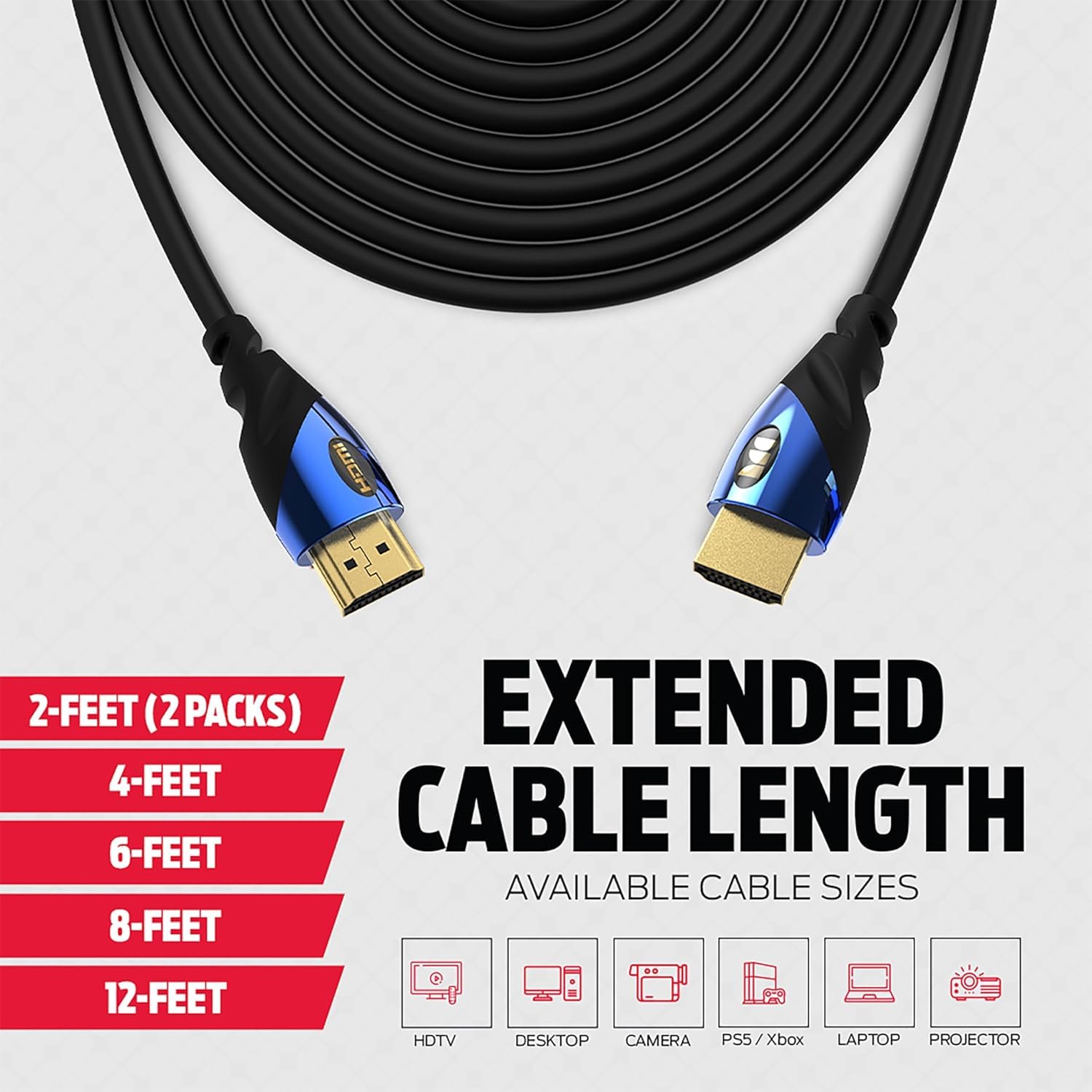 Monster Cable HDMI 8K — X Box Series X y PlayStation 5 HDMI Cable con contactos de oro de 24 K y agarre en V, velocidad de 48 Gbps, frecuencia de actualización de 60/120 Hz, HDR dinámico y eARC para