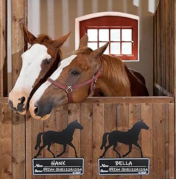 SUKEYME 2pcs Horse Stall Plaque - Steel Horse Stall Stable (2pcs Black)