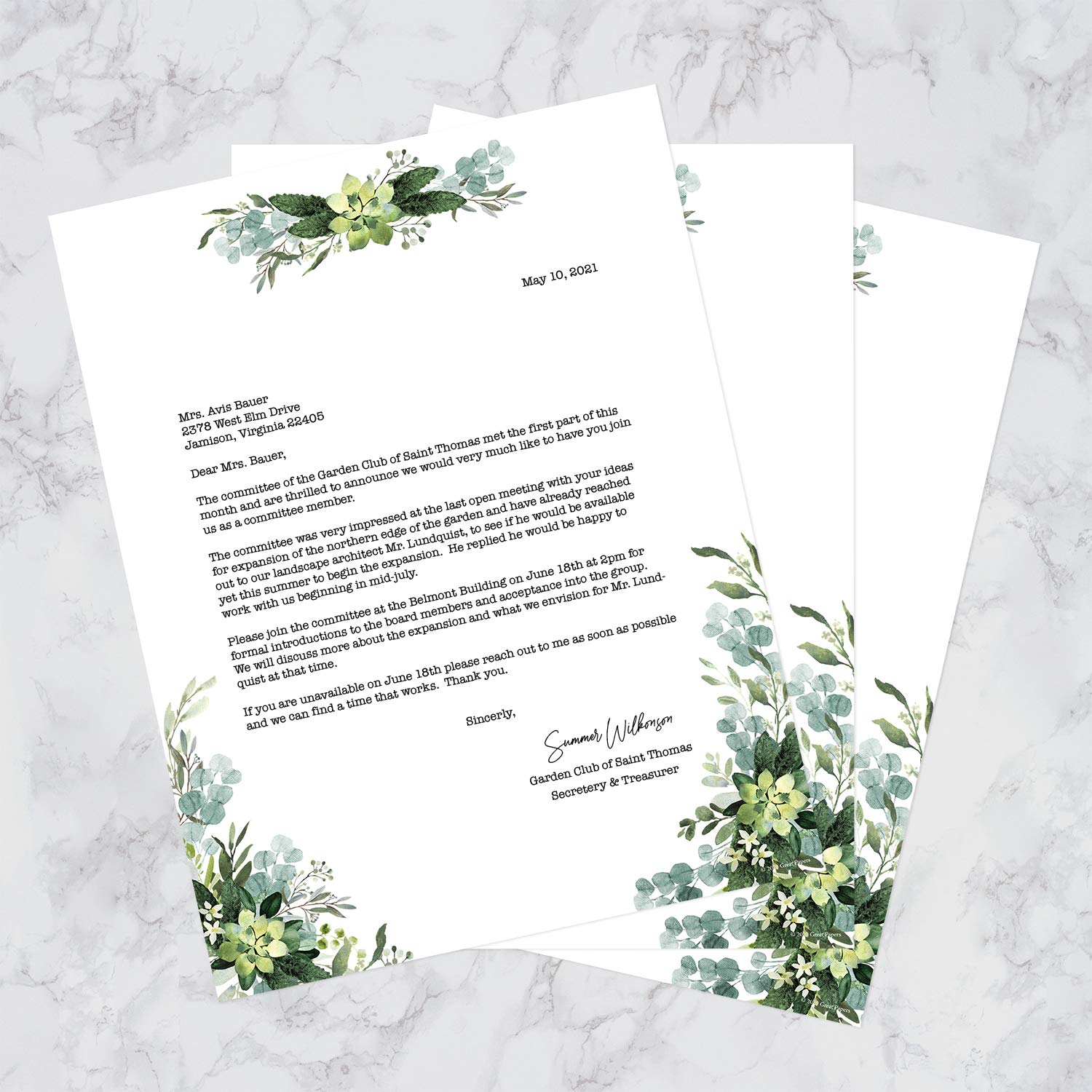 Garden Path Letterhead Paper - 25 Sheets Premium Stationery For Printing