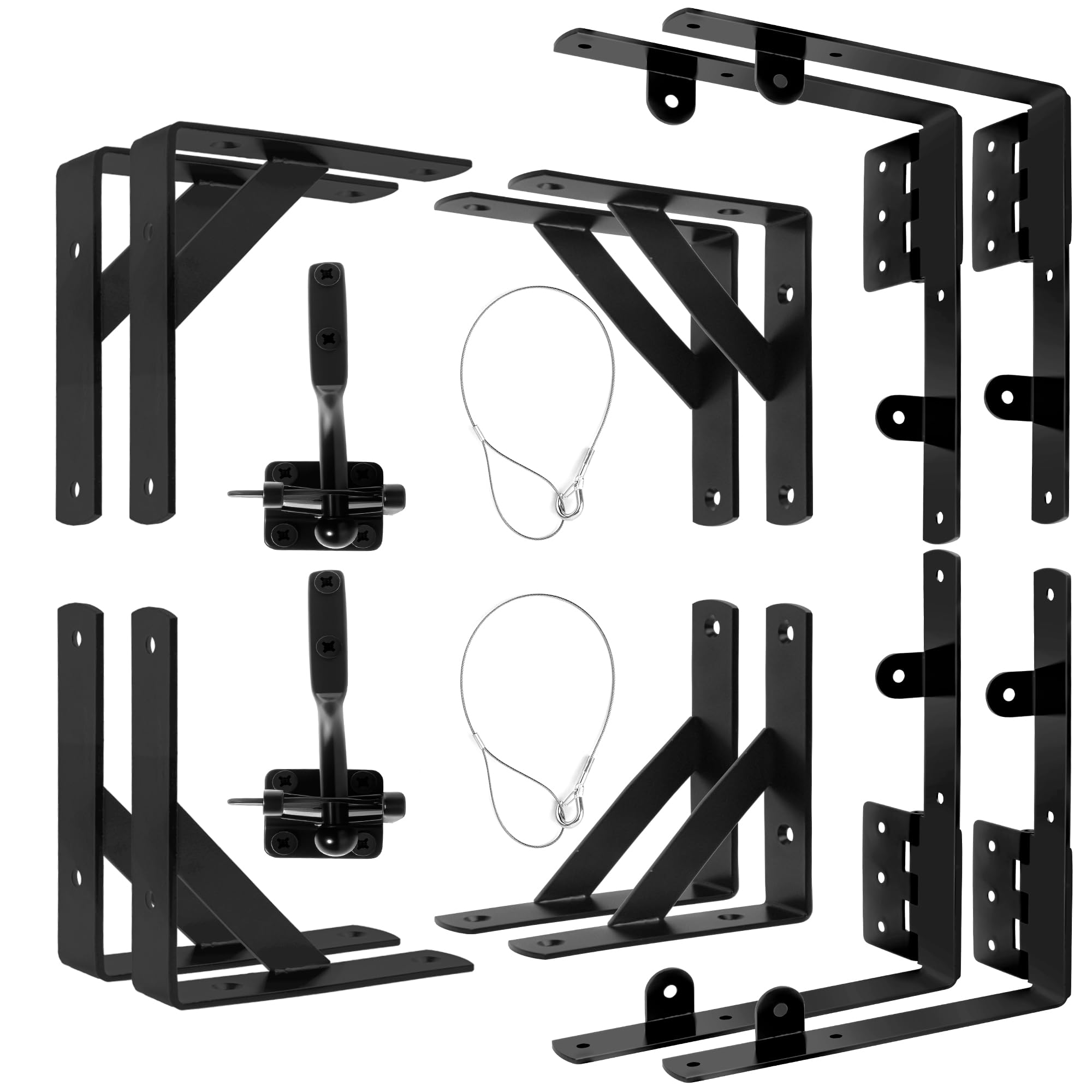 Anti Sag Gate Kit, 2 Set Gate Corner Brace Bracket,Heavy Duty No Sag Kit for Wooden Fence Gate with Self-Locking Gate Latch for Driveway, Corral Gates, Wood Windows