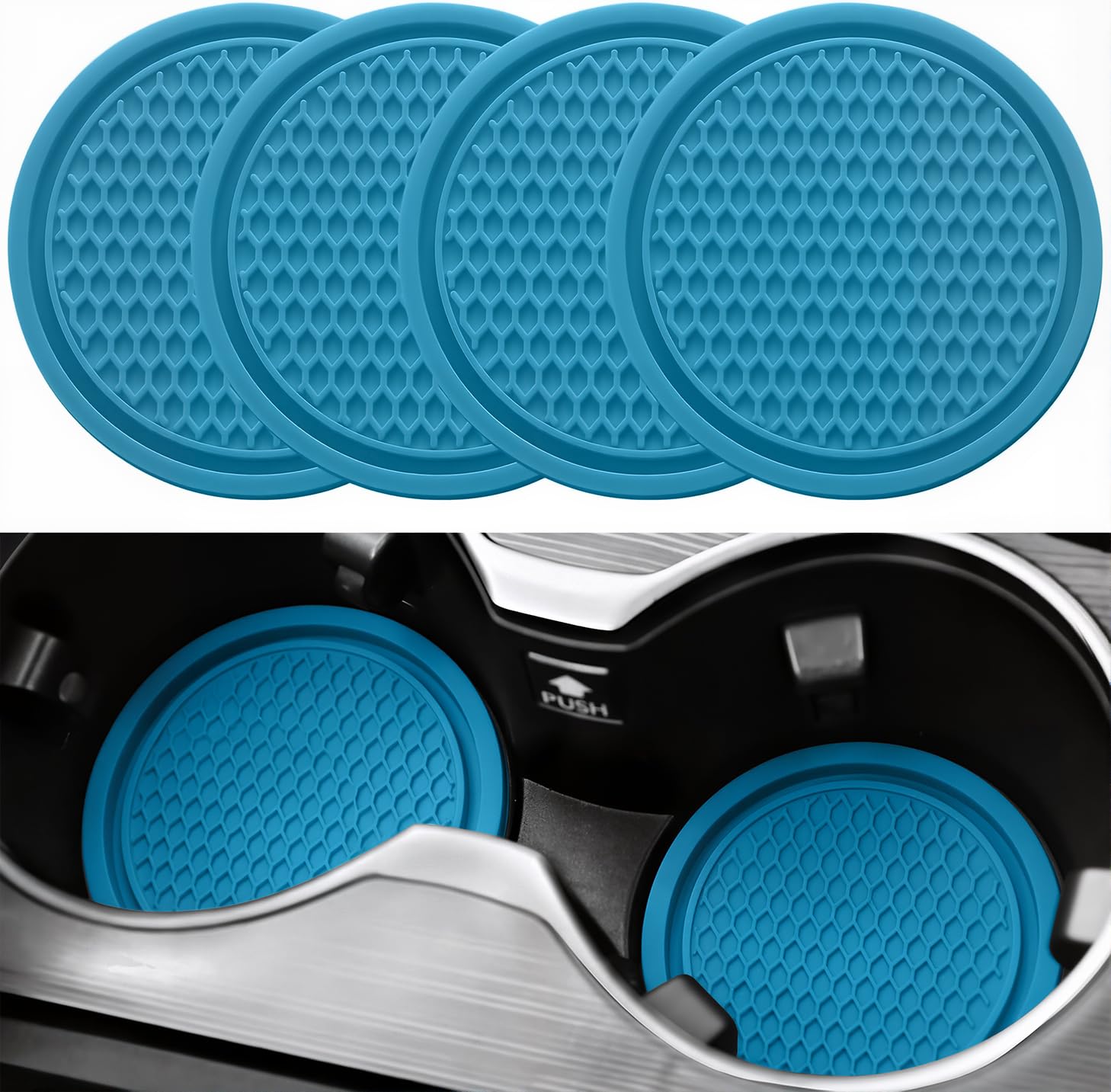 SINGARO Car Cup Coaster, 4PCS Universal Non-Slip Cup Holders Embedded in Ornaments Coaster, Car Interior Accessories, Light Blue