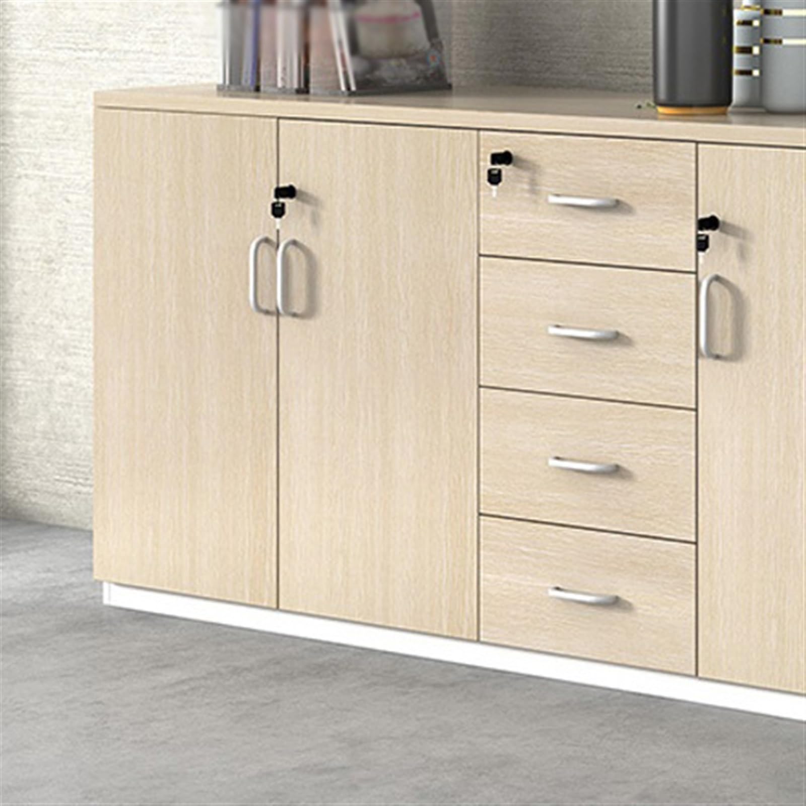 Armadietto portadocumenti in legno, 1,6 m, con serratura, con 3 ante e 4 armadietti, perfetto per nizzare documenti e forniture in casa o in ufficio