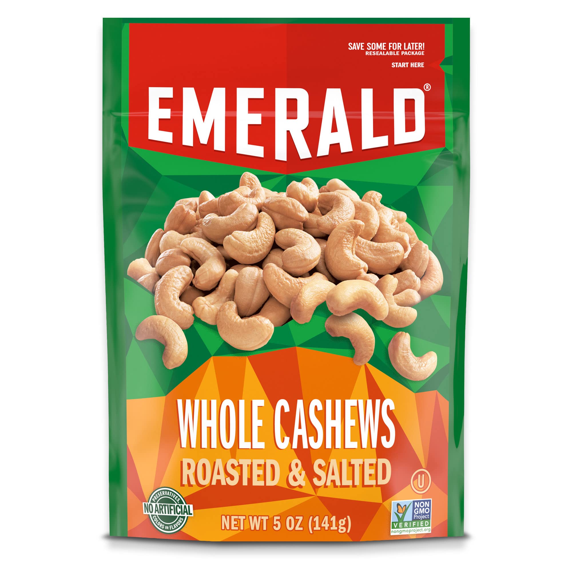 Amazon Com Emerald Nuts Whole Cashews Roasted Salted 5 Ounce Resealable Bag Grocery Gourmet Food
