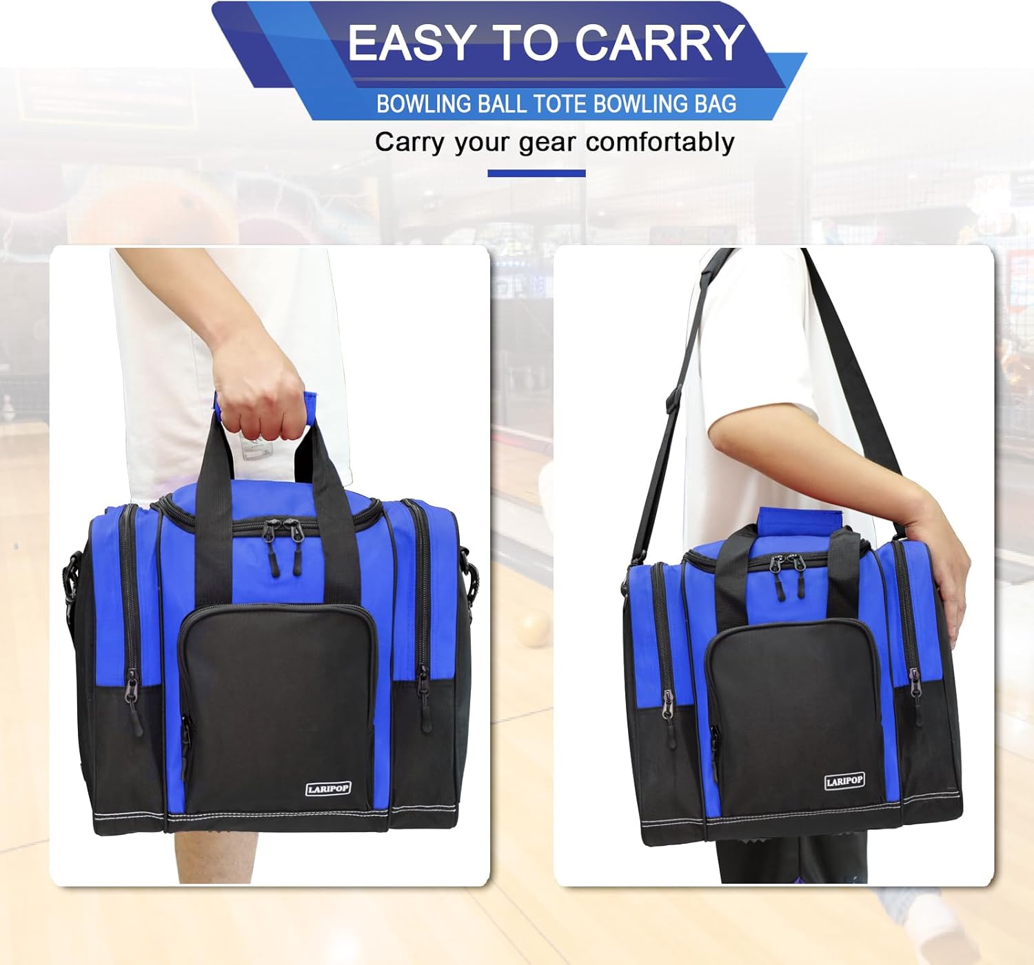 LARIPOP Bowling Ball Bag, Single Bowling Tote with Padded Ball Holder, Ventilated Shoe Pocket & Adjustable Shoulder Strap for Adult Bowlers Men Women