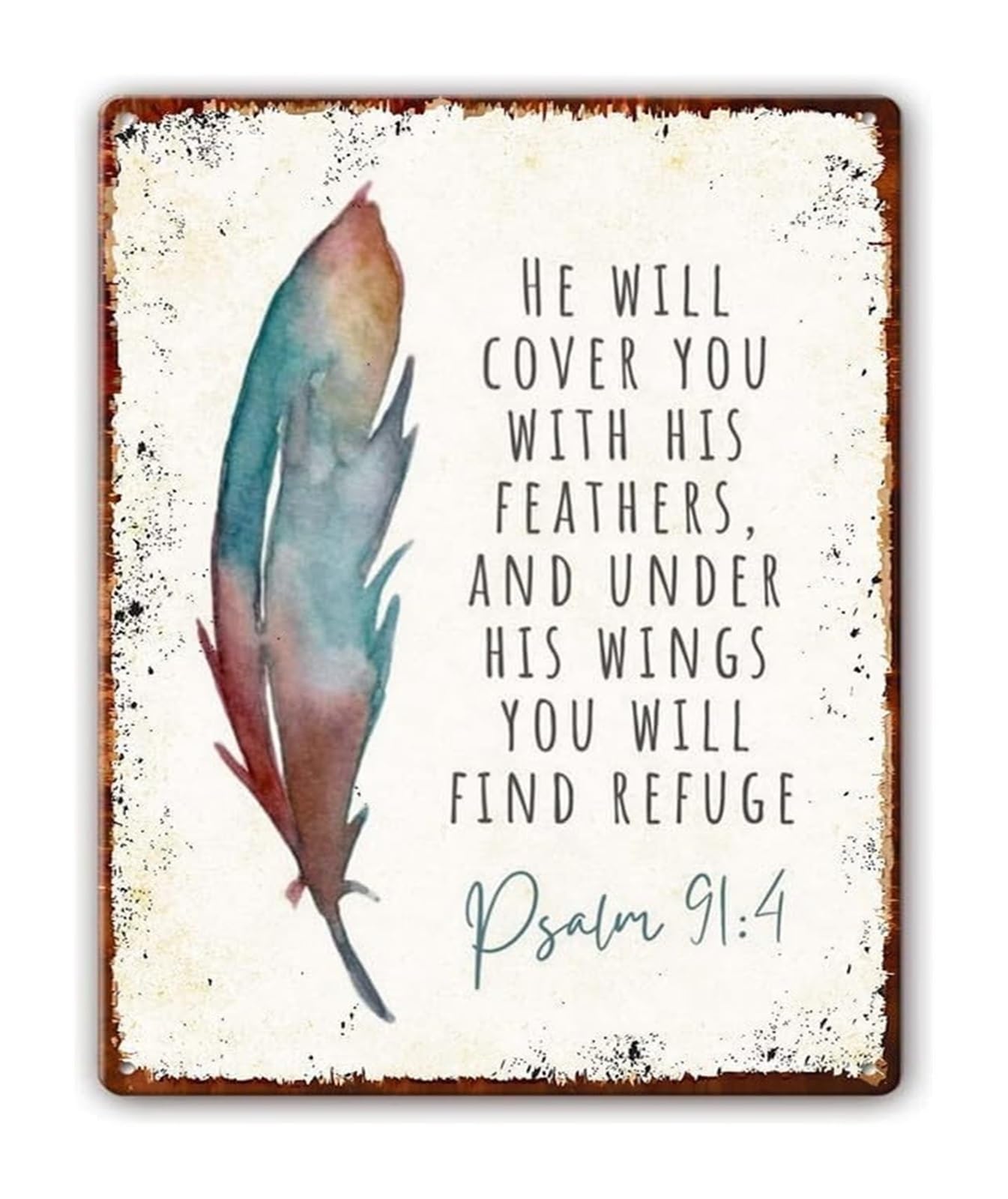 NWPNLXEA Spiritual Refuge Psalm 91 Metal Tin Sign Under His Wings You Will Find Refuge Vintage Wall-Art for Bedroom Office 8 X 12 in