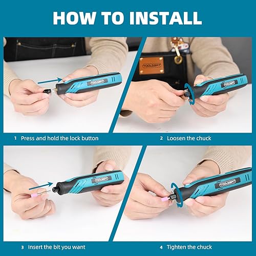 Miniatura 5 de TOOLSBAT Kit de herramientas rotativas inalámbricas  Herramientas rotativas eléctricas de 5 velocidades con 84 accesorios, herramienta rotativa de