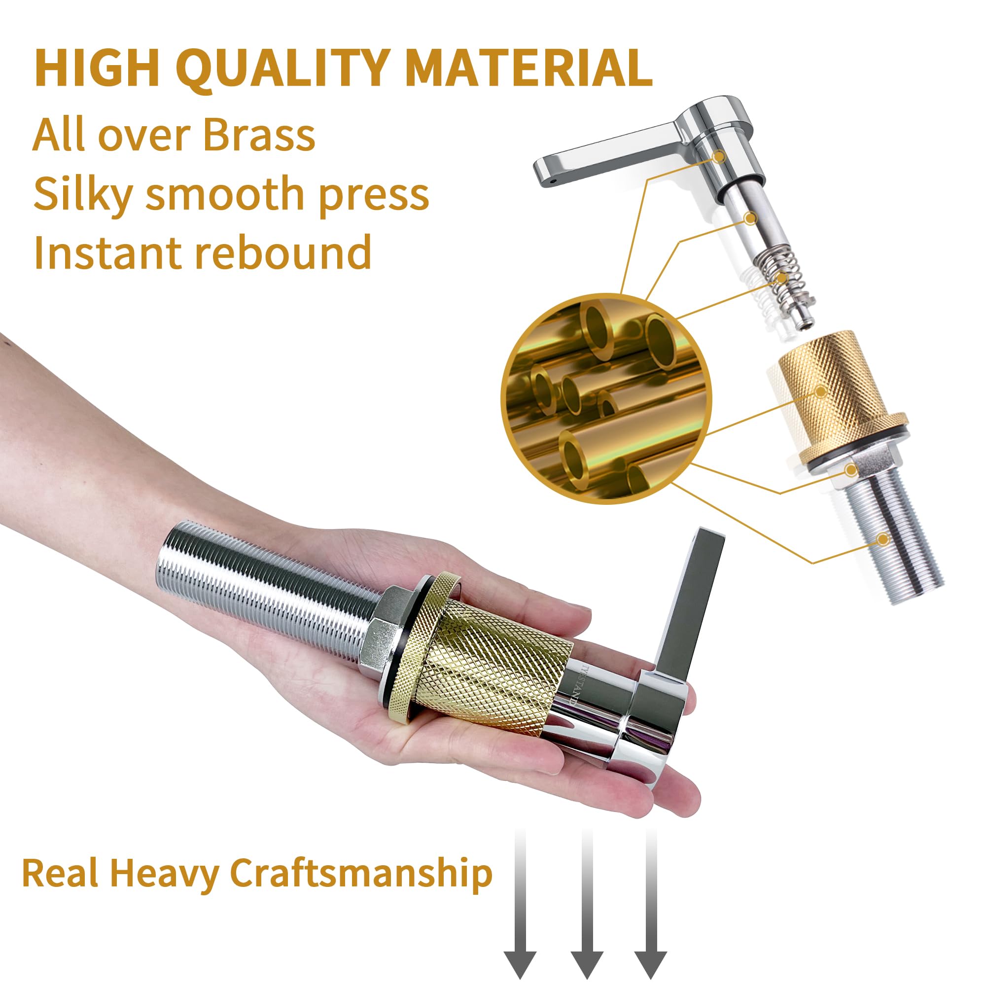 TYESTAND SD-80 All Brass Sink Soap Dispenser for Kitchen Sink Copper Pump Built In Dish Soap Dispenser with 17.6 oz(520ml) Bottle and 59"(1.5m) Extension Tube Kit (Chrome) - Image 3