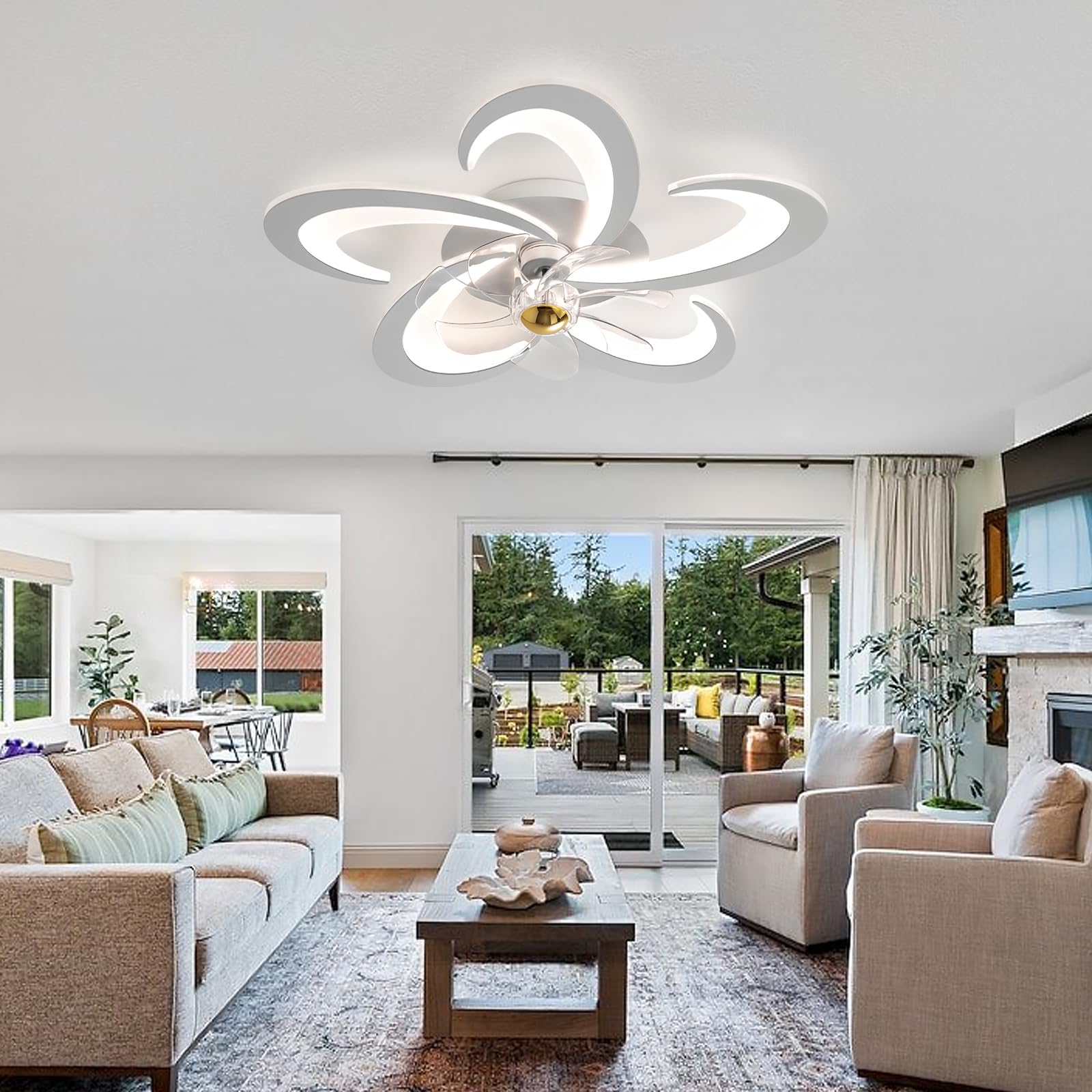 Ventilatore da Soffitto Moderno con Luce, Dimmerabile LED Plafoniere con Telecomando, Silenzioso Lampada Ventilatore da Soffitto per Soggiorno, 6 Velocità/Reversibili