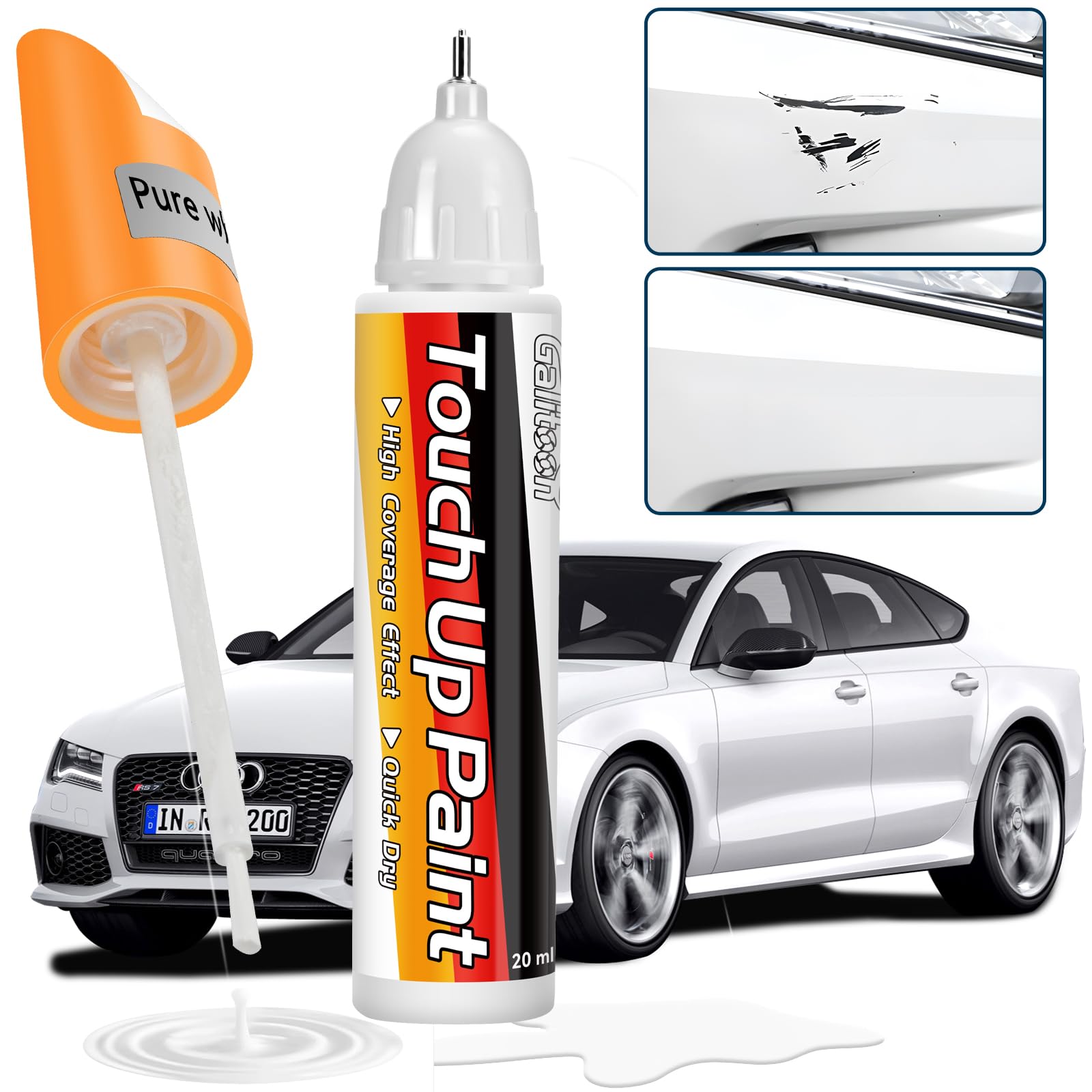 Touch Up Paint for Cars, Car Scratch Repair, Two-In-One Car Touch Up Fill Pen, Quick & Easy Solution to Repair Minor Automotive Scratches 0.8 fl oz (1, White)