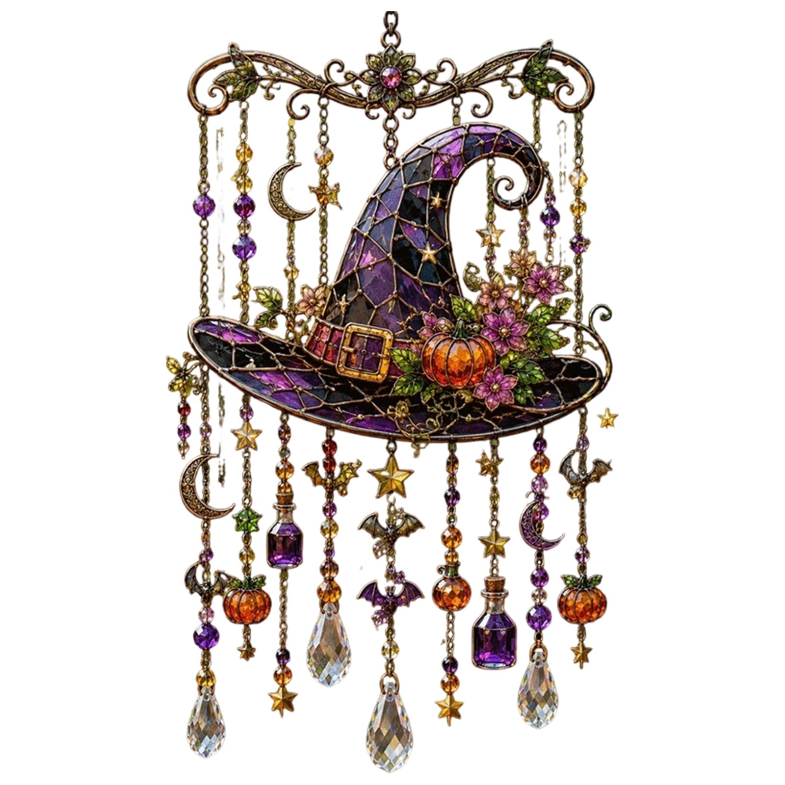 Acrylic Halloween Suncatcher Ghost Pumpkin Bat Skull Window Chime (H)