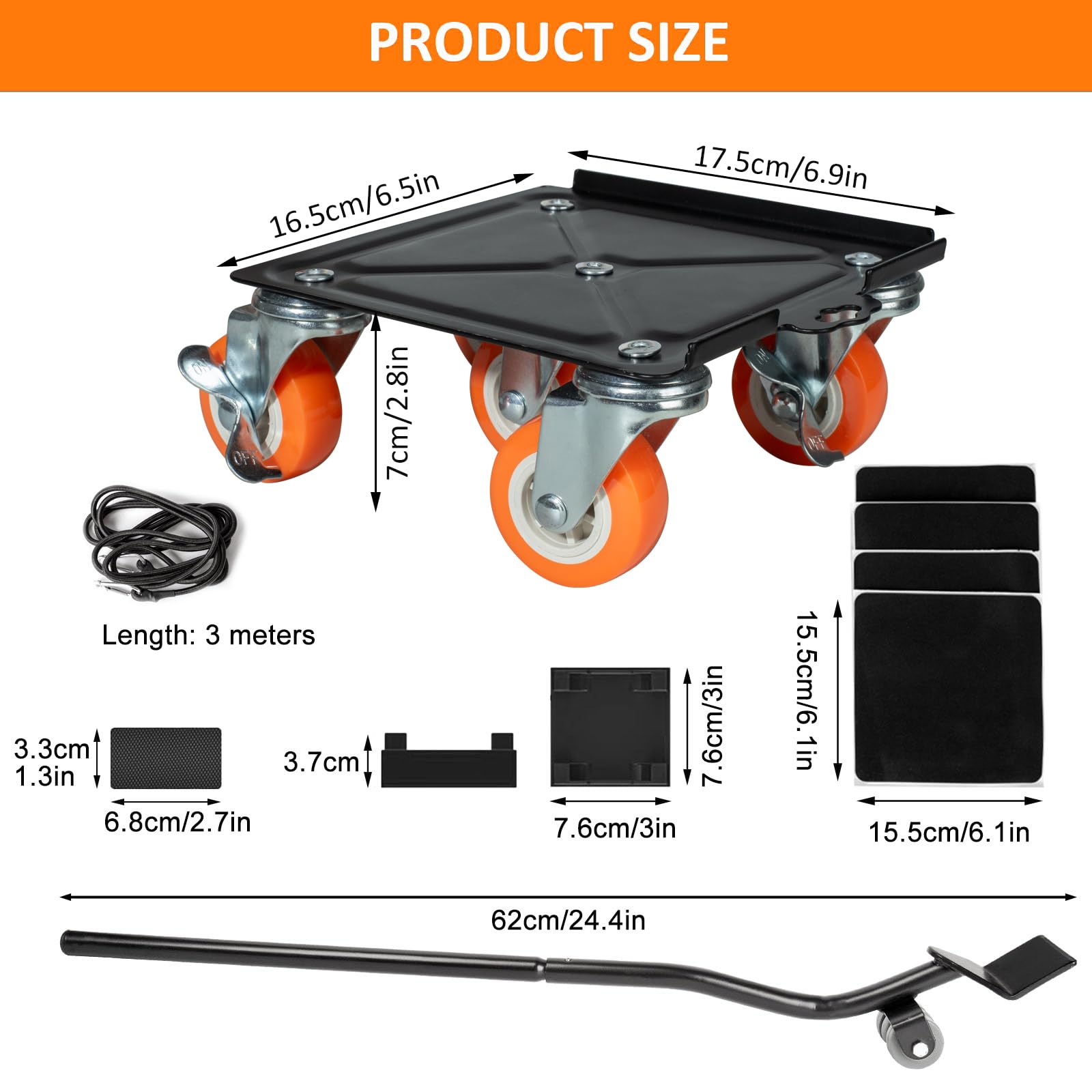 Kit Sollevatore Mobili, Spostare Mobili Pesanti, Kit Spostamento Mobili con Funzione di Parcheggio, Carico 1500 kg, con 5 Ruote Girevoli 360° per Spostamento Facile dei Mobili (Arancione)