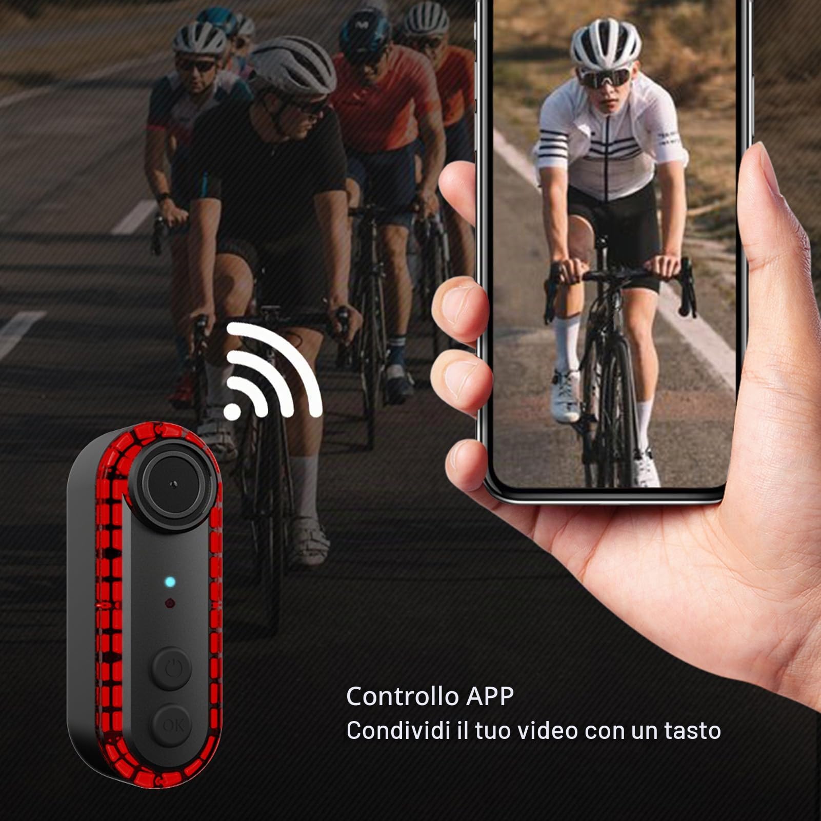 Telecamera per Bici con Fanale Posteriore, Telecamera Posteriore per Bici Grandangolare 1080P HD 150° con 6 modalità di Illuminazione Regolabili, Supporta L'interconnessione del