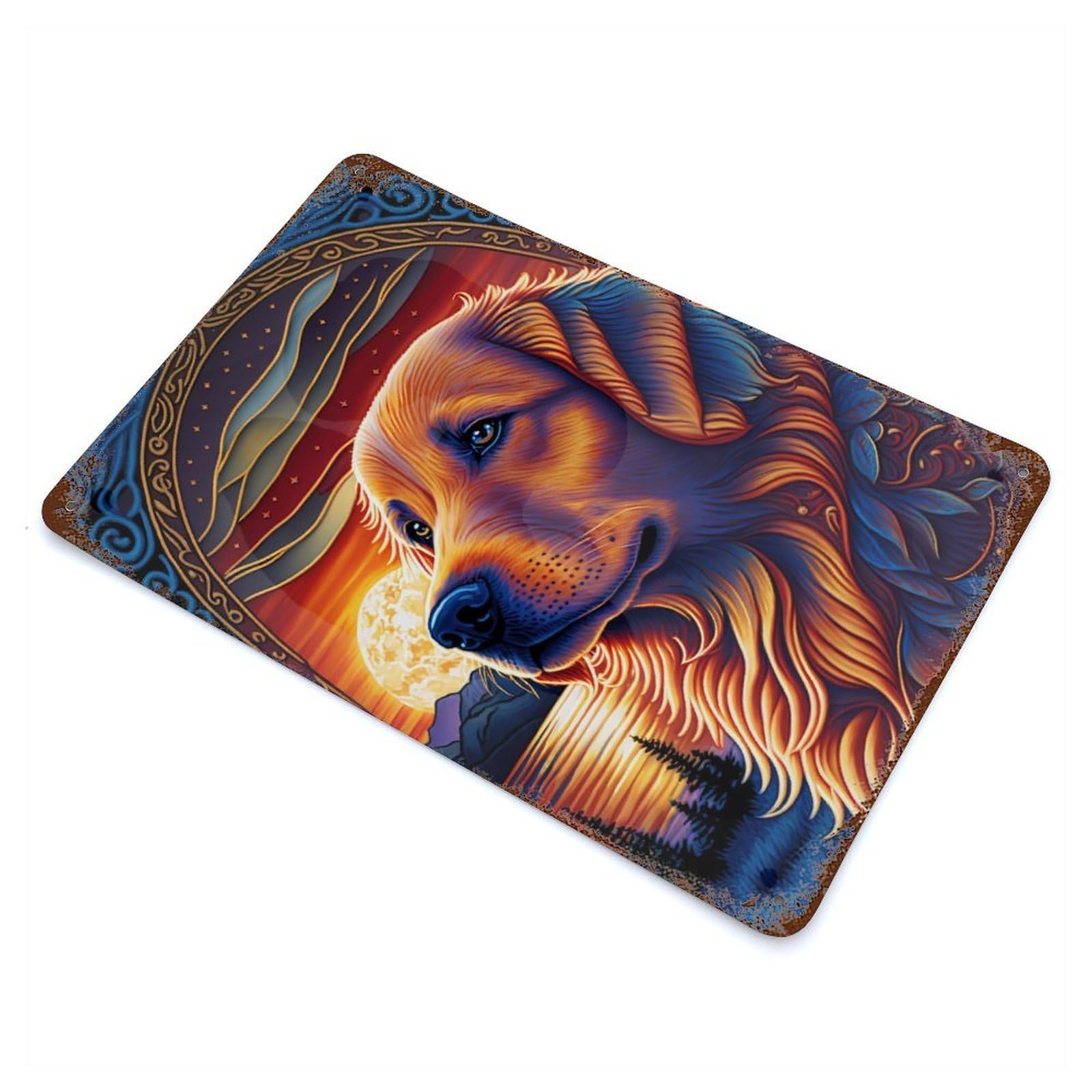 Golden Retriever Style 2 Weathered Tin Sign 11.8"x7.9", Ideal for Shed, Workshop And Garage Wall Decor