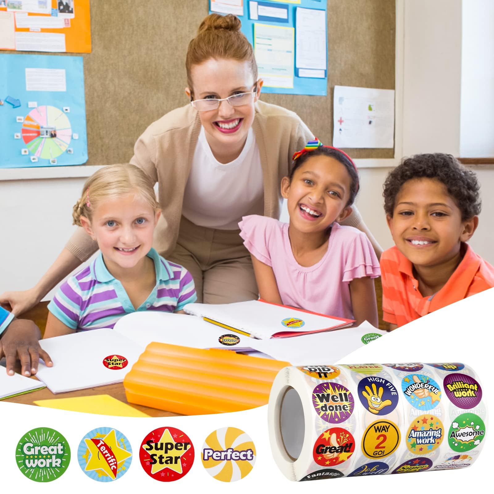 2000pcs Pegatinas Infantiles Motivadoras Redondas, 4 Rollo Pegatinas Recompensa Niños, Alabanza Reward Sticker, Pegatinas Motivacion Positiva para Profesores, Padres, El Aula y Casa