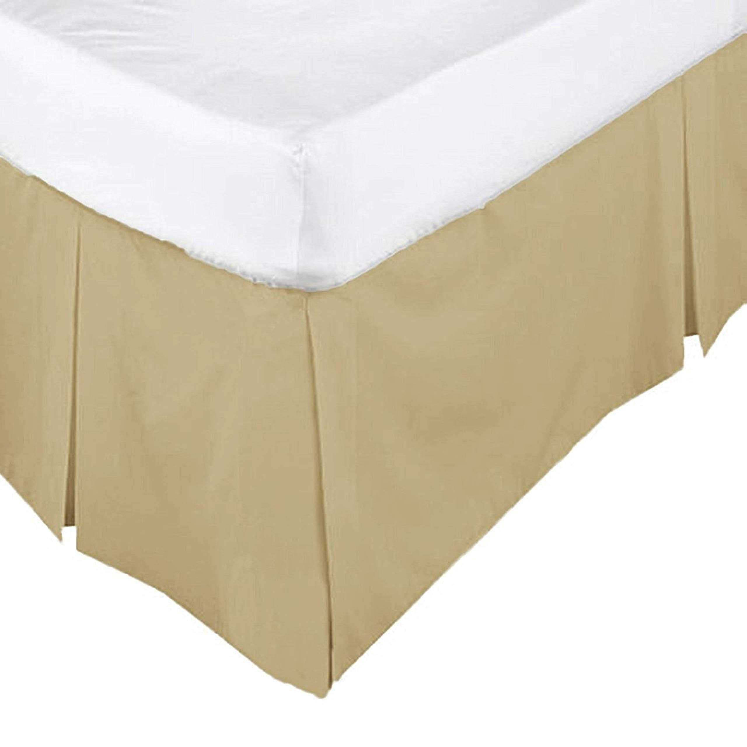 Looms & Leaves Beige 100% Poly Cotton Plain Dyed Platform Base Valance Box Pleated Sheets In (, King)