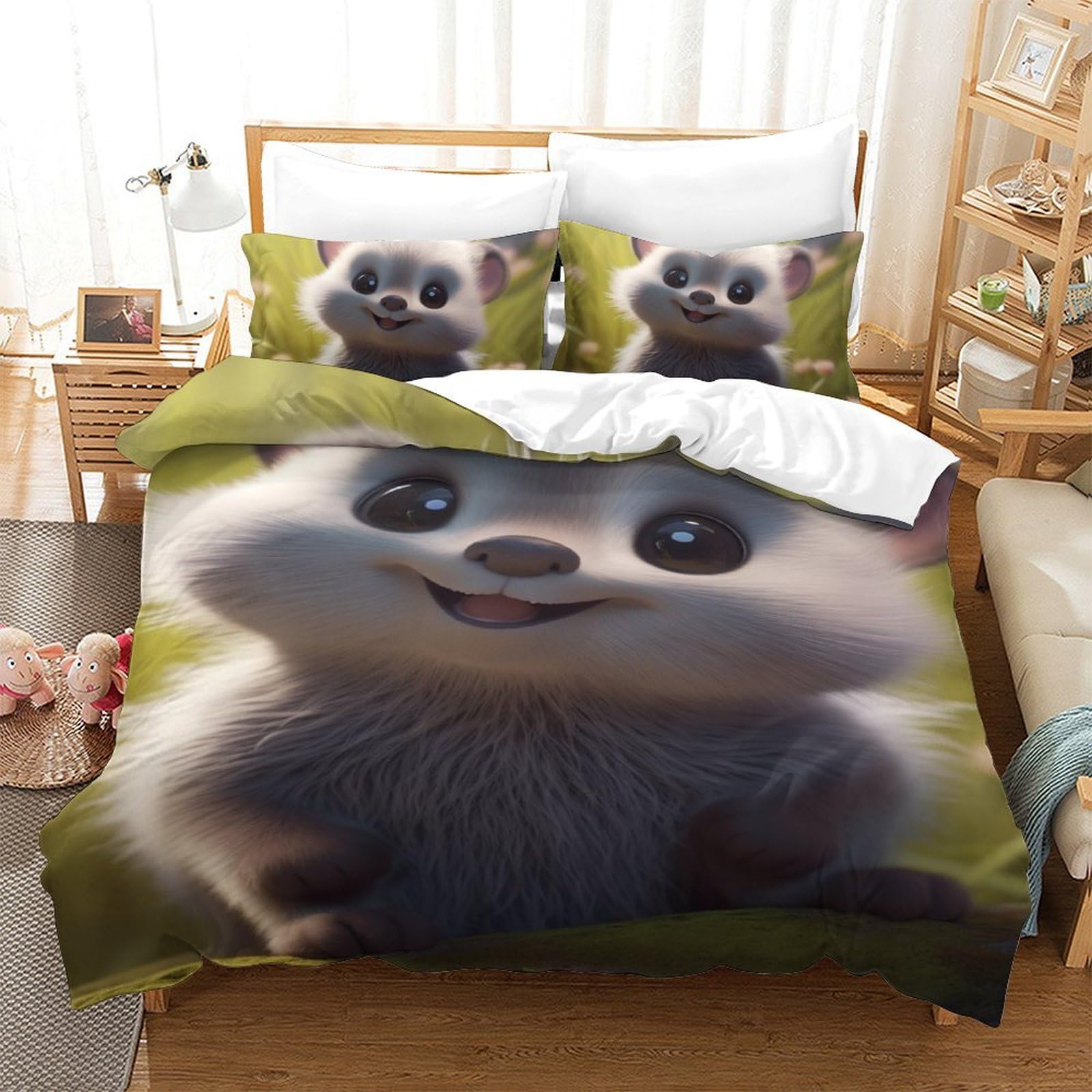 Housse de couette hamster 140x200 cm avec taie en microfibre pour lit enfant
