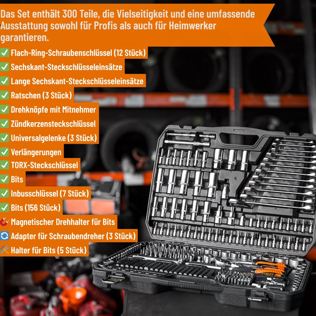 ZESTAW KLUCZY NASADOWYCH 300EL. TORX HEX NEO TOOLS