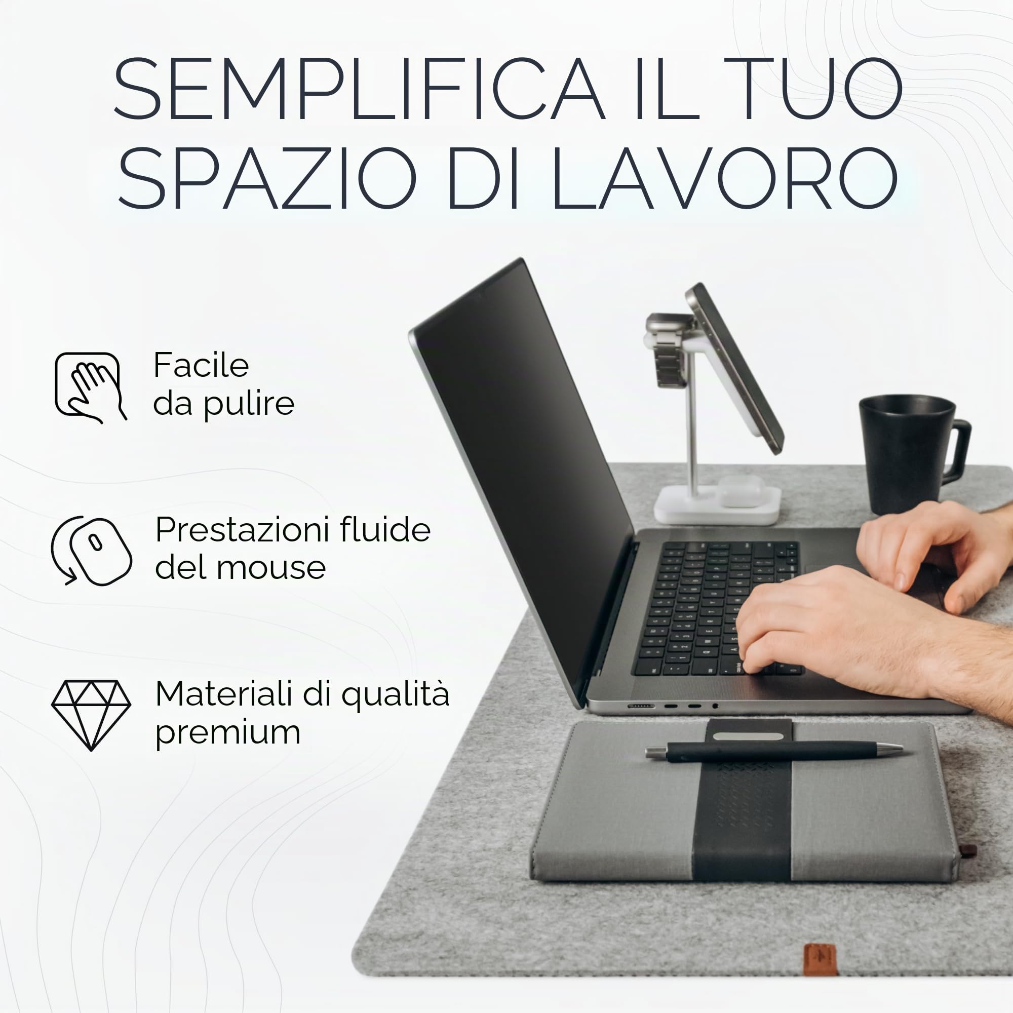 Nordik - Tappetino da scrivania grande in feltro, 89 x 43 cm, copertura completa per tastiera e mouse, tappetino protettivo e opaco, tappetino da scrivania per ufficio