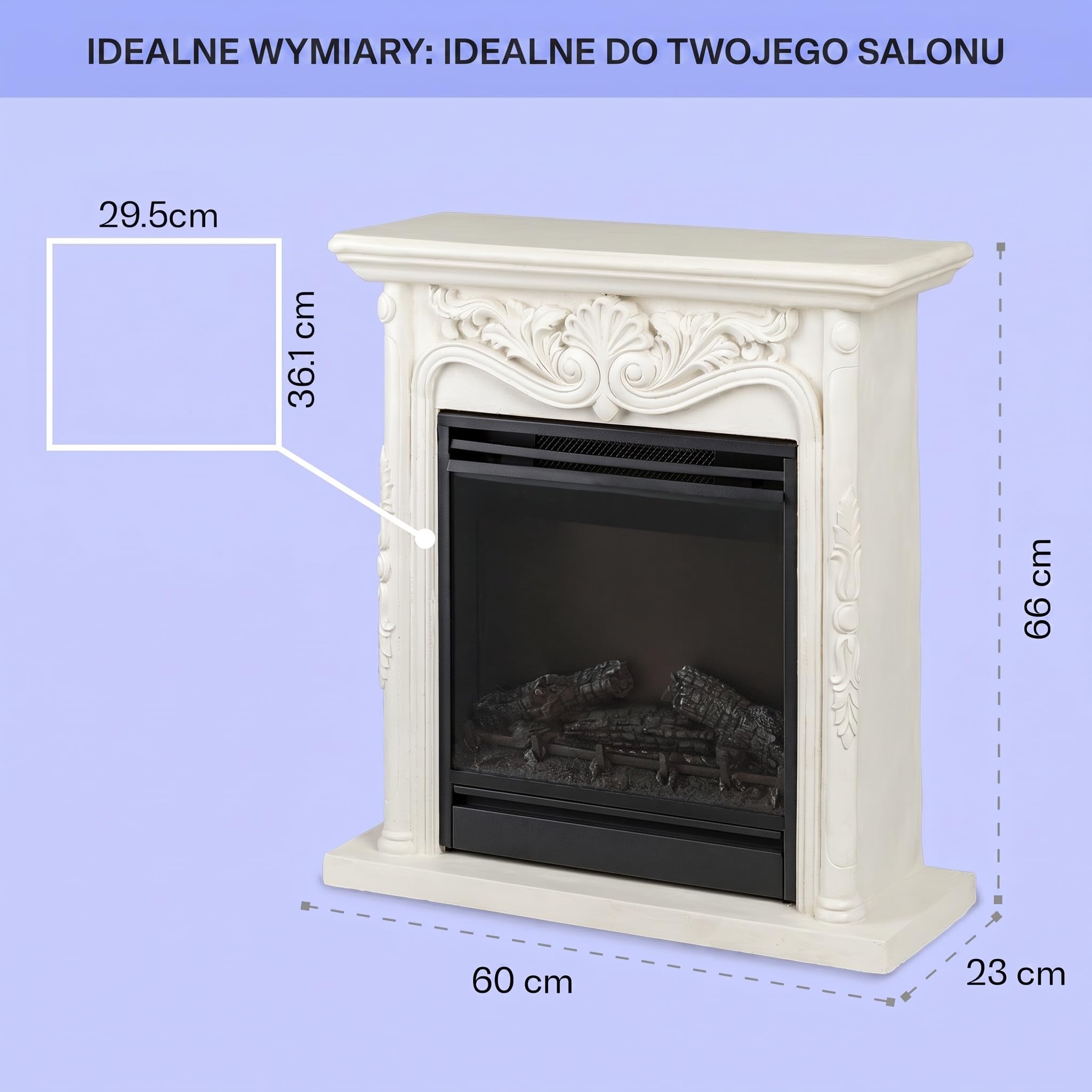 Klarstein Kominek dekoracyjny z płomieniami LED, Kominek elektryczny z ogrzewaniem, 1800W elektryczny, ścienny z pilotem i timerem, Kominki elektryczne z obudową z MDF