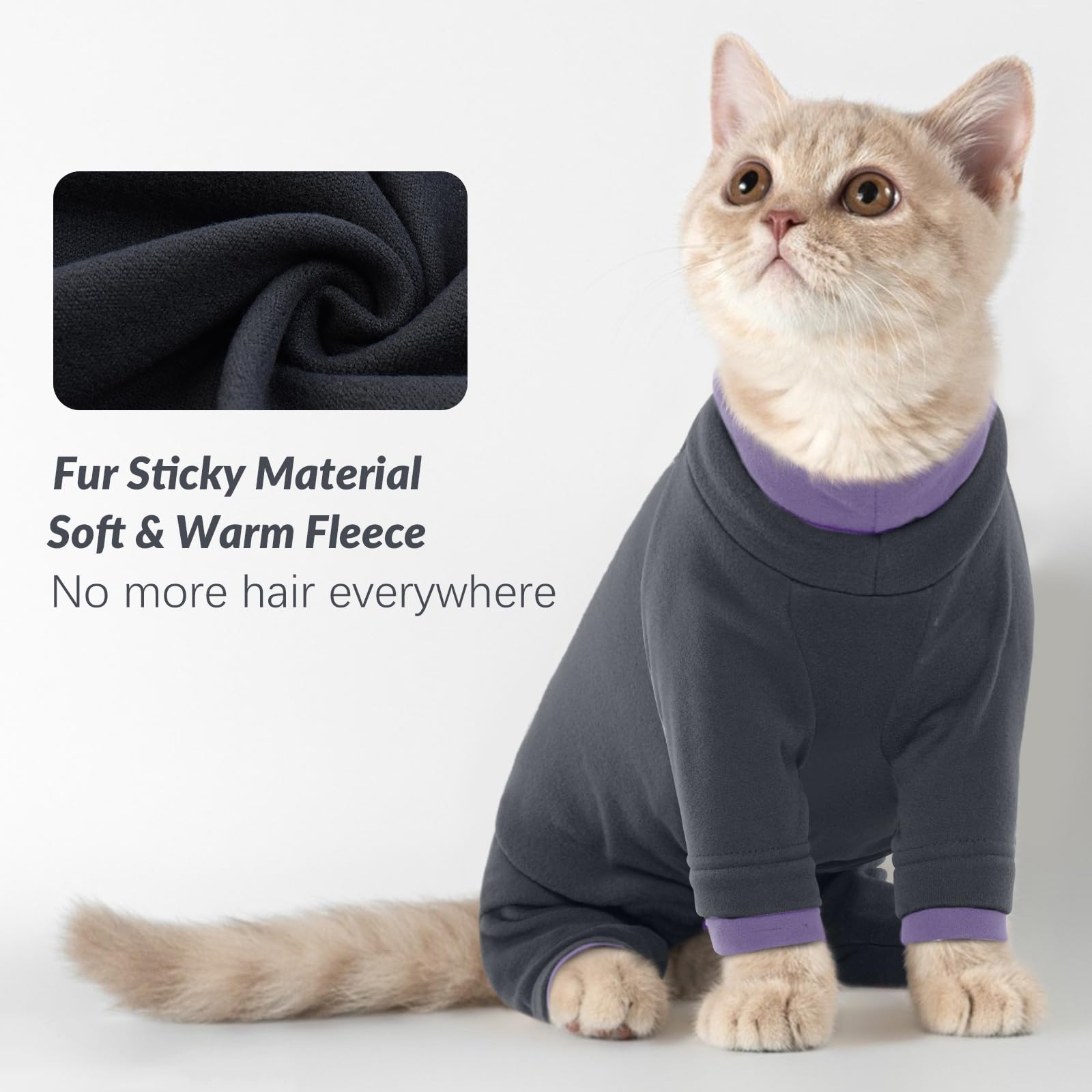 Ropa de invierno para gatos: suéteres, chalecos, pijamas y monos - cálido y protector para amigos de cuatro patas (negro, L) — view 3