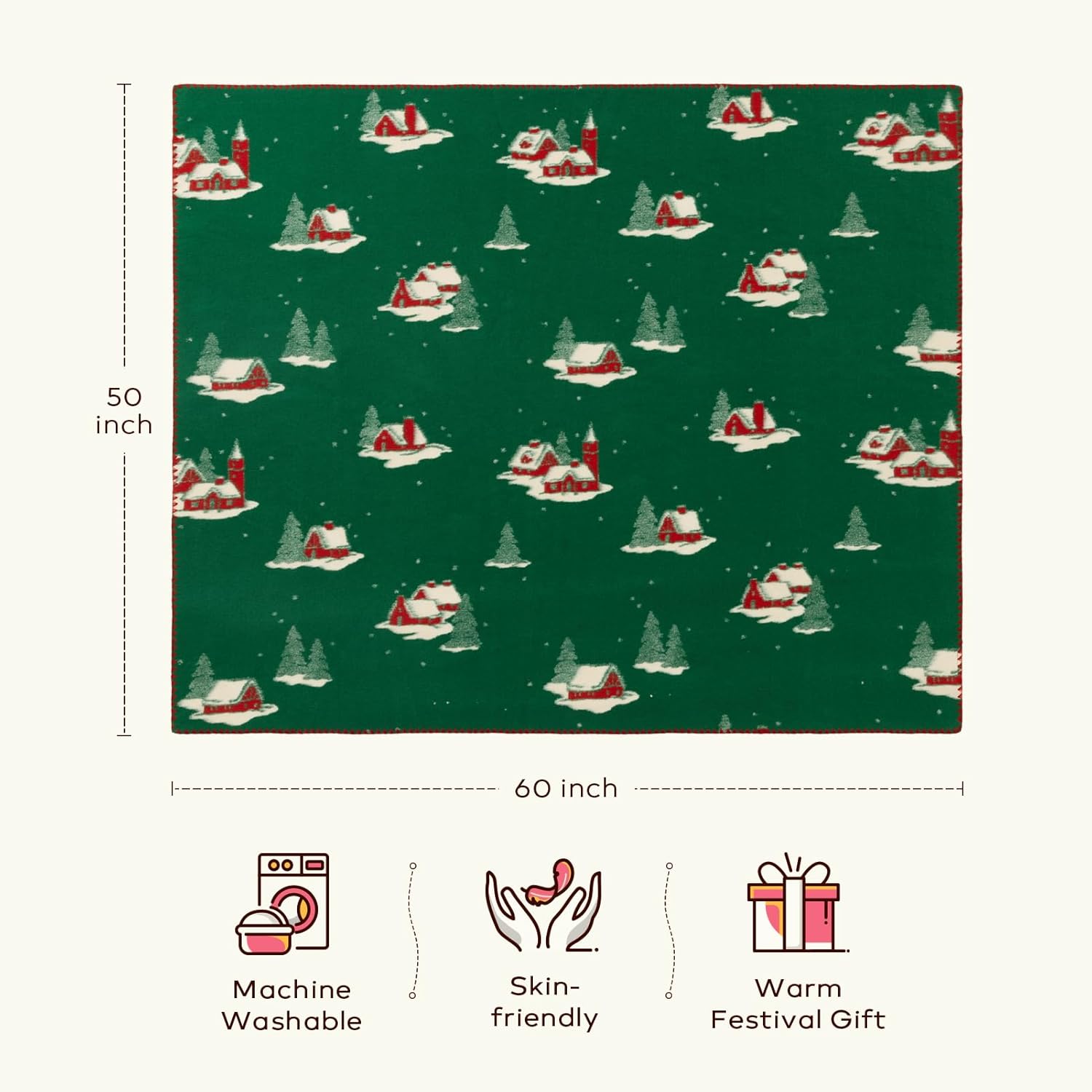 Ashler Merry Christmas Blanket, Soft Jacquard Knitted Throw Blanket with Locking Edge, Warm Cozy Blanket with Christmas Atmosphere Pattern for Couch Living Room Bedroom, Green, 50 x 60 Inches