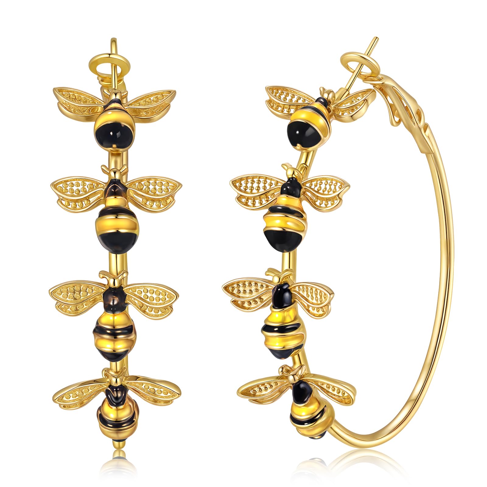 Bee Hoop Earrings Honey Bees Large Gold Hoops Earrings Stud Fun Cute Animal Jewelry for Women Spring Summer Holiday Party Gift