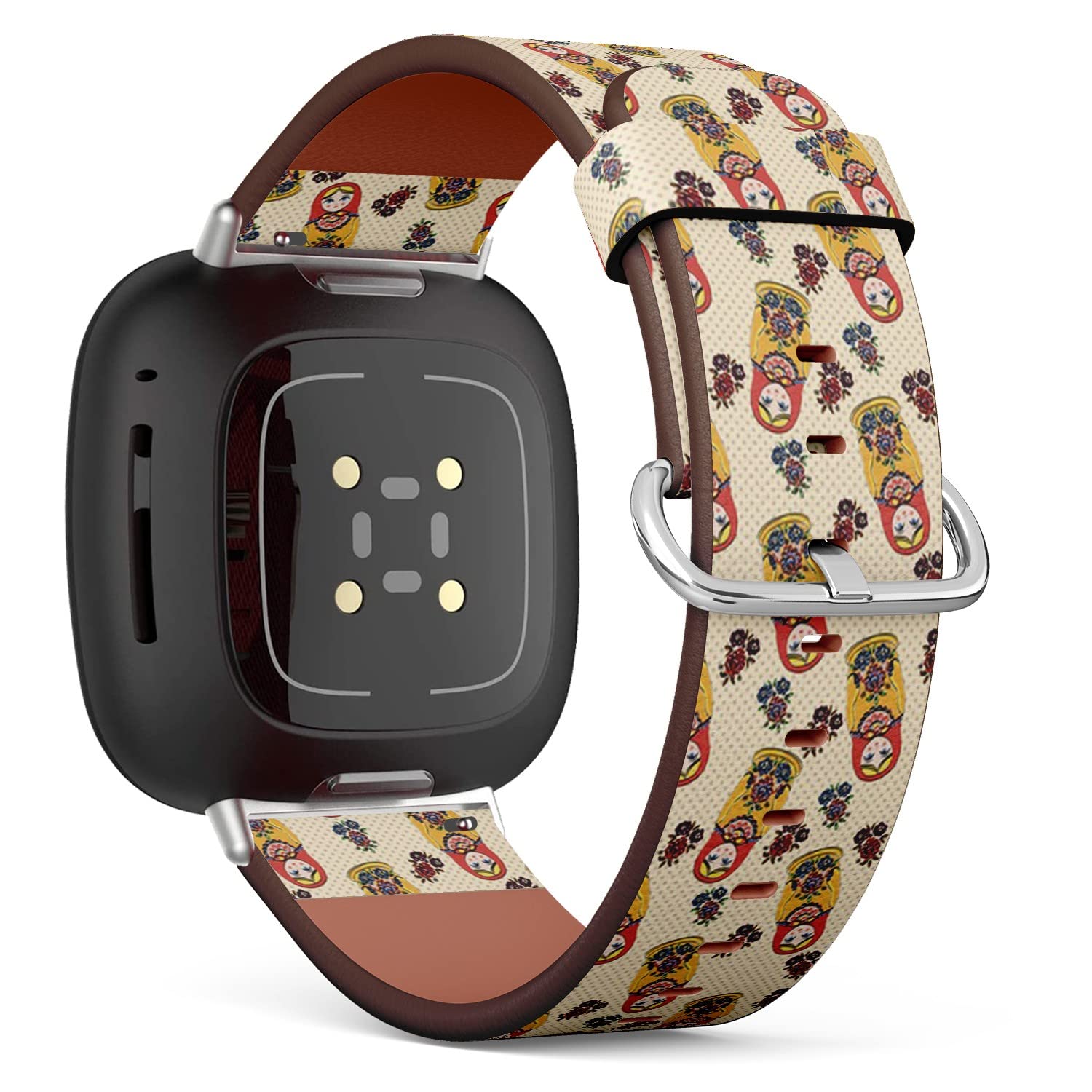 CJBROES Replacement Leather Watch Band, Compatible with Fitbit Versa 3 and Fitbit Sense of Wristband Bracelet Accessory - Classic Folklore Russian