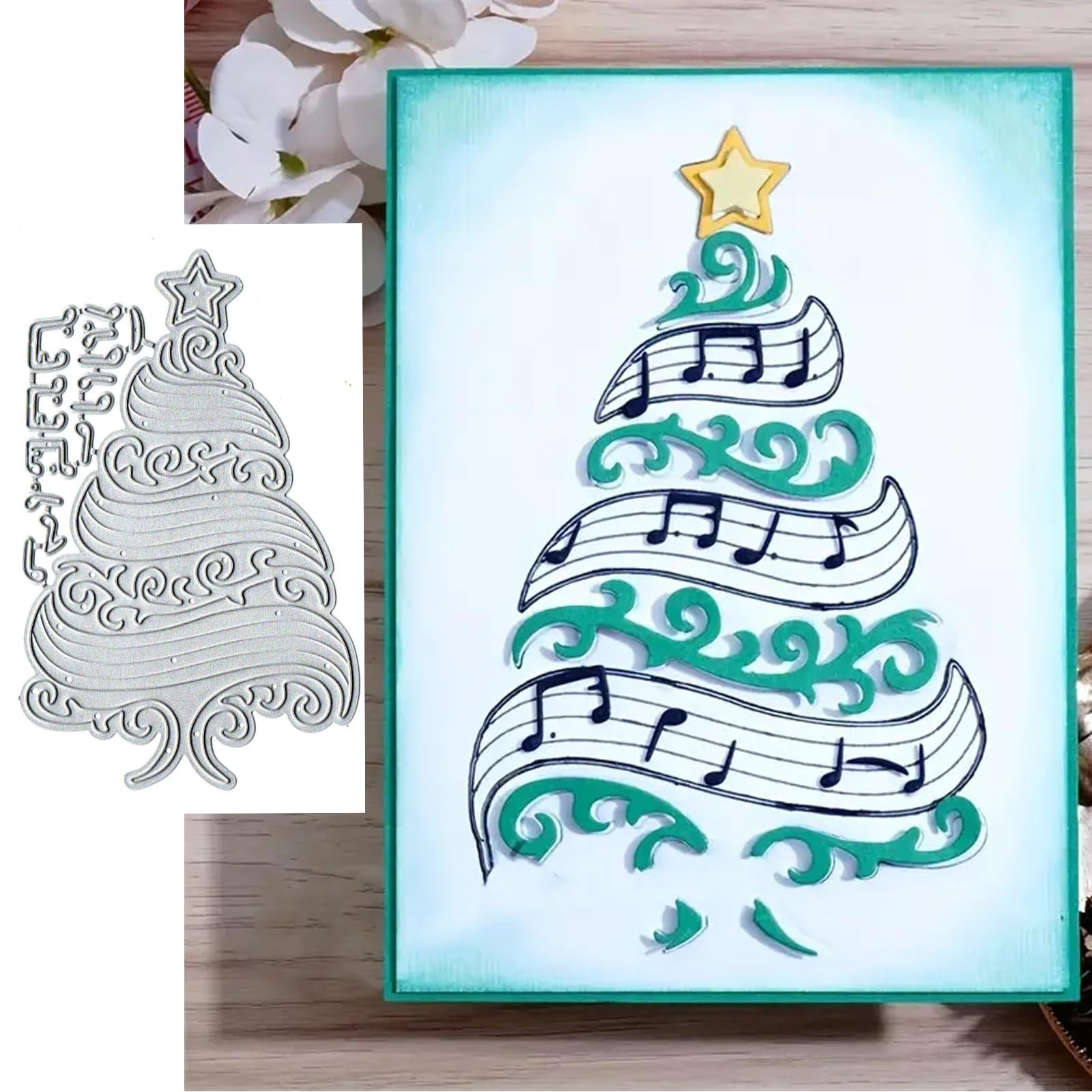 Merry Christmas Musical Note Tree Greeting Card Metal Die Cuts,Sunflower Flower Leaf Cutting Dies Cut Stencils DIY Scrapbooking Decorative Embossing Paper Scrapbooking Card Making