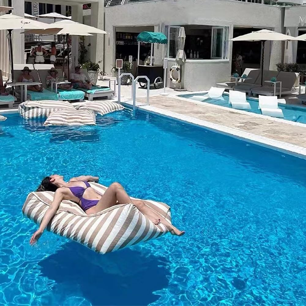 SXBCyan Housse Flottante pour Pouf (sans Rembourrage) Fauteuil Pouf de Piscine, Housse de Bean Bag Oxford rayée pour Adulte pour Plage Jardin(Light Khaki-Stripe)
